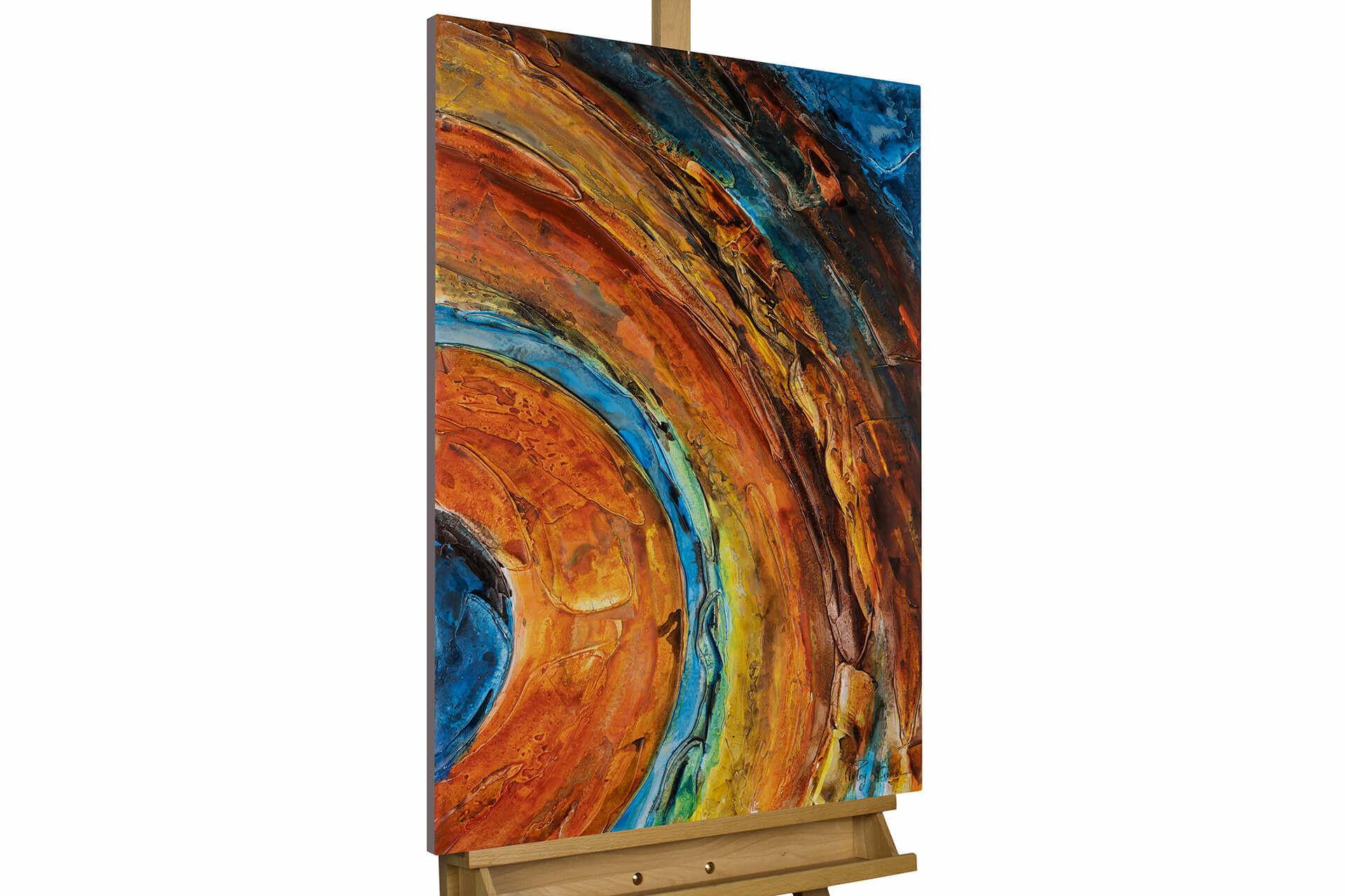 ACRYLBILD HANDGEMALT 60/90 cm - Blau/Kupferfarben, Holz/Textil (1.3/90cm) - KUNSTLOFT
