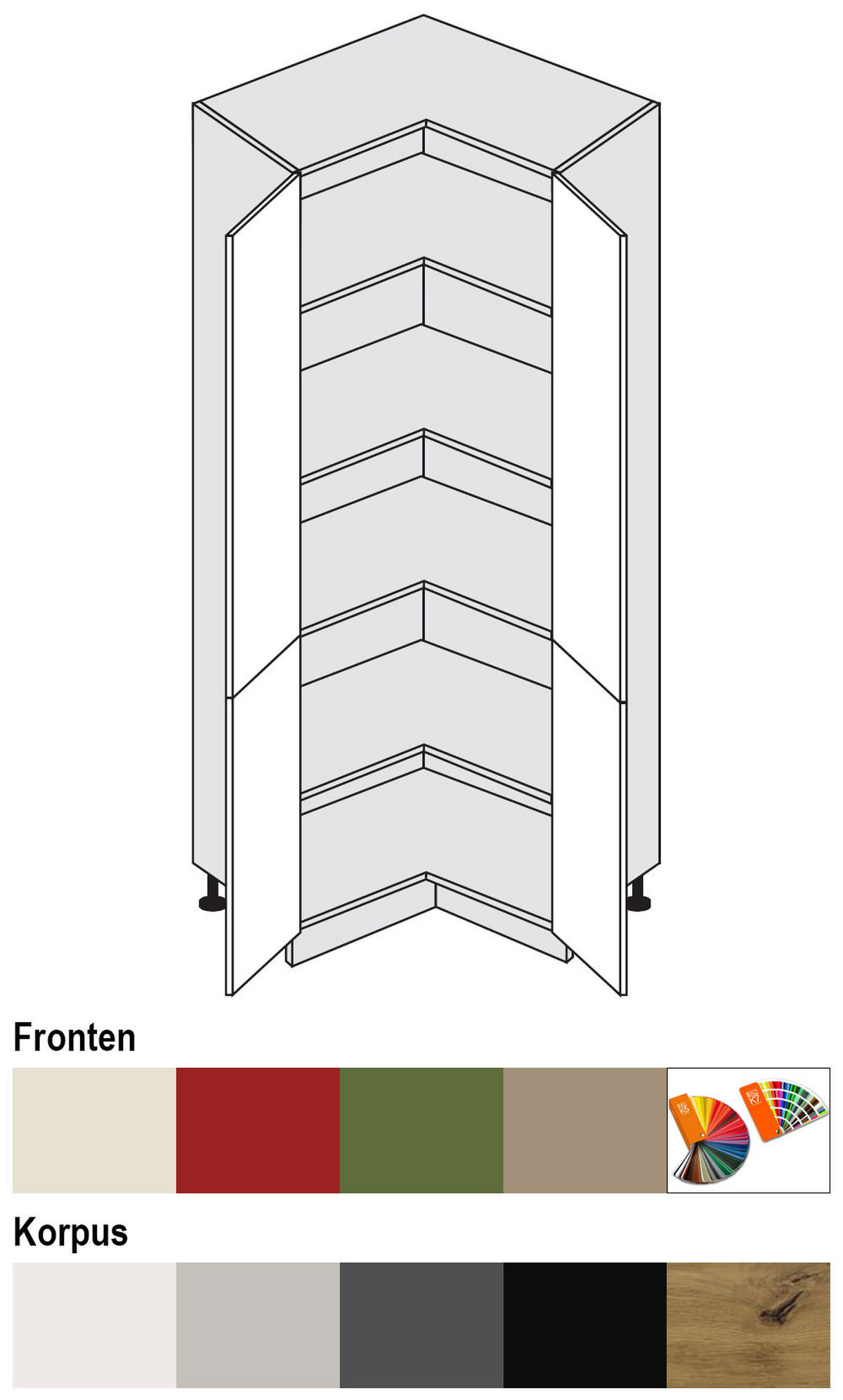 ECKVORRATSSCHRANK Brerra D24N/207 Schwarz / RAL 6025 farngrün Matt 90 / 90 / 207cm - Schwarz/Grün, Holz/Holzwerkstoff (90/207/90cm) - Feldmann-Wohnen