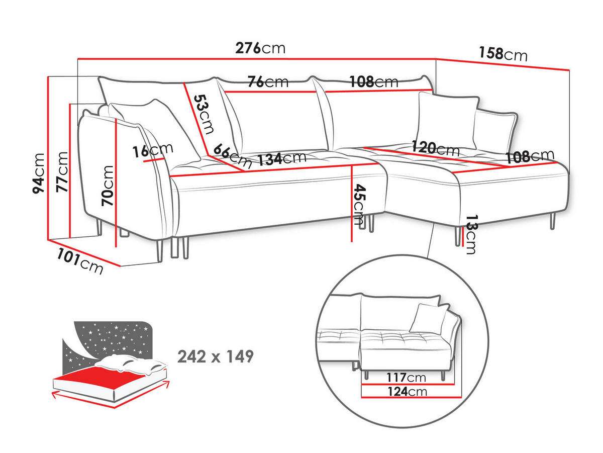 COLTAR Bari, Stanga - antracit/negru, material textil/lemn (276/158cm) - MIRJAN24