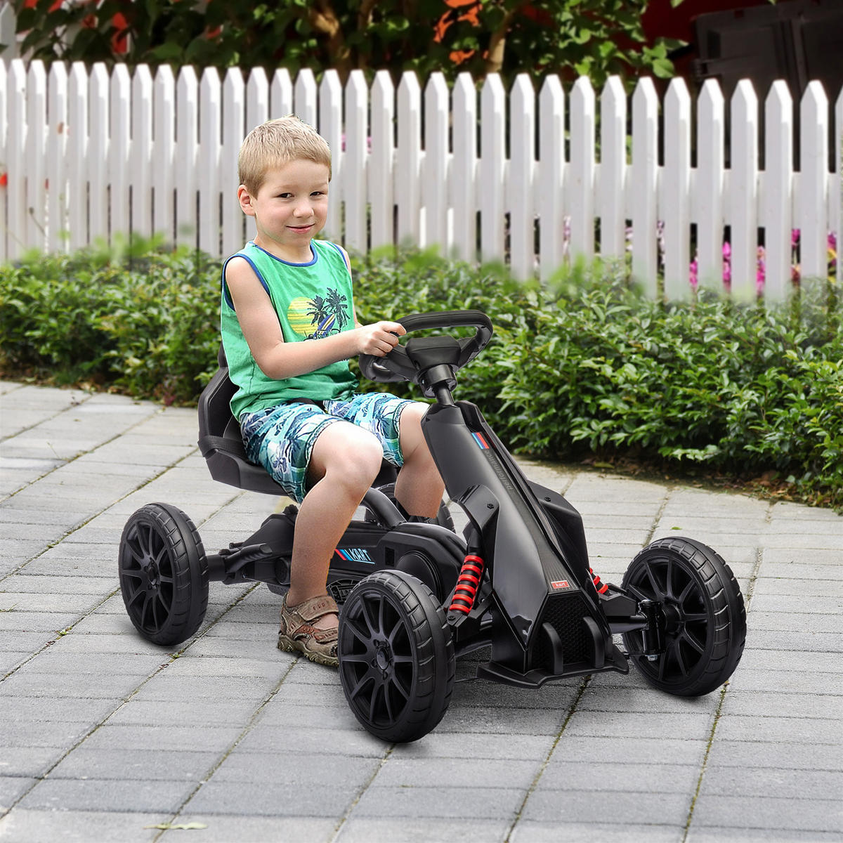 KINDER GO KART TRETAUTO, Schwarz, Kunststoff, Metall - Schwarz, Kunststoff (100/58/58.5cm) - HOMCOM