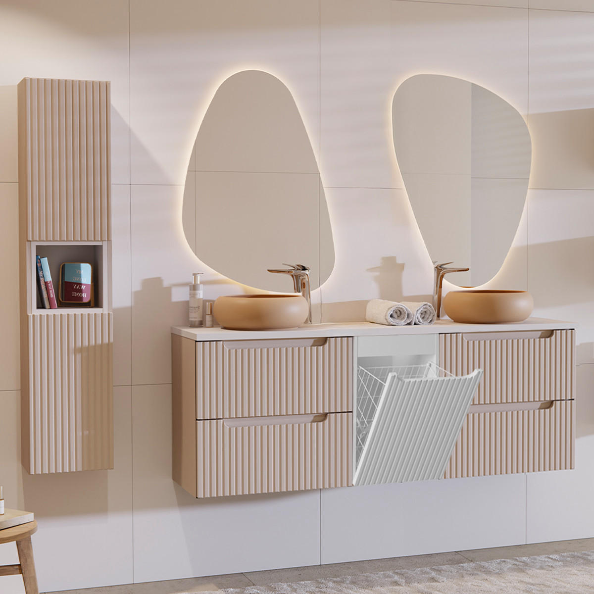 KOUPELNOVÝ NÁBYTEK 160.4cm Riva 2er-Set Kašmír - béžová, kompozitní dřevo (160.4/59/40cm) - Petits-meubles