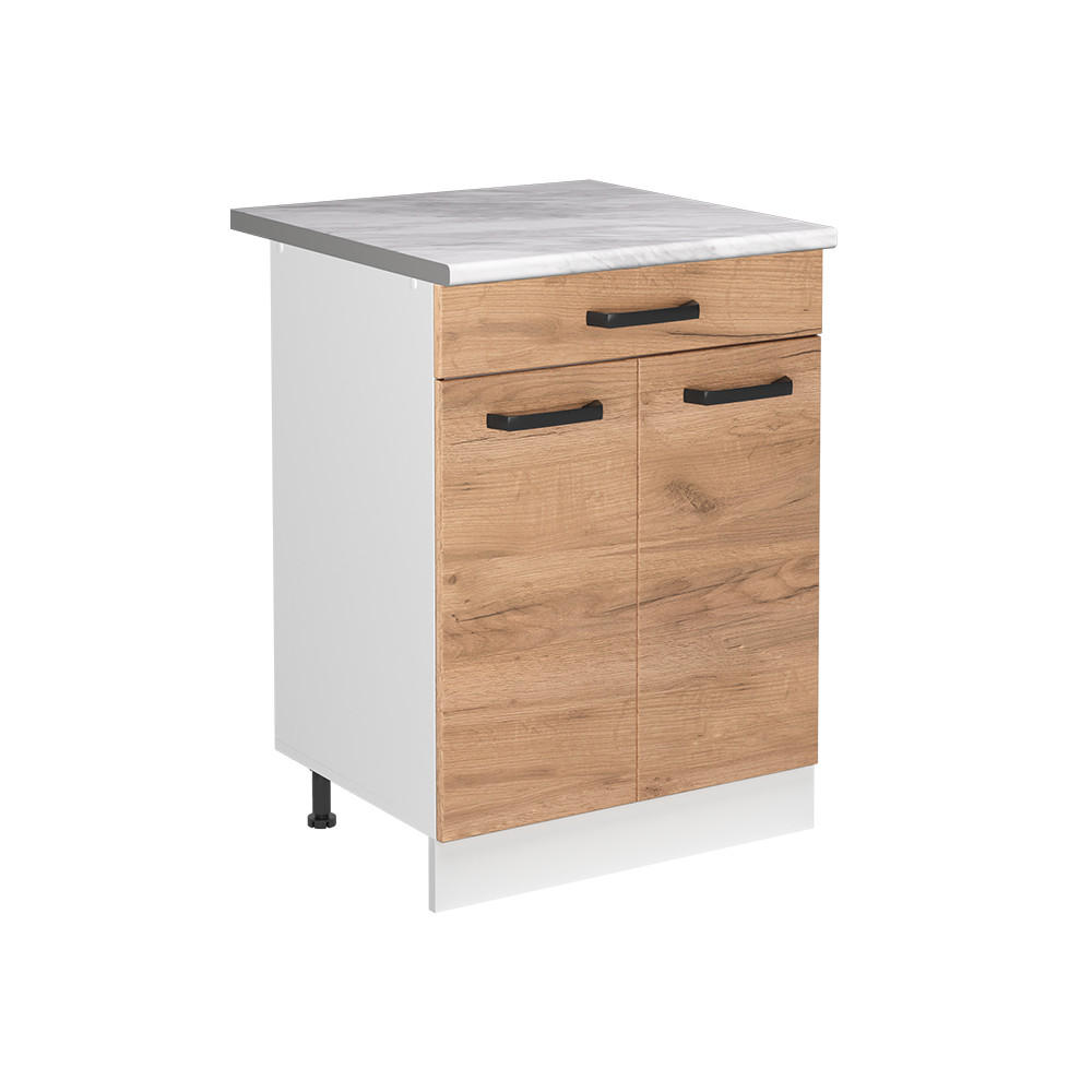 SPODNÁ SKRINKA POD DREZ R-Line, Dub Goldkraft/biely, 60 cm pracovná doska Mramor - biela/farba duba, kompozitné drevo (60/81.6/60cm) - Vicco