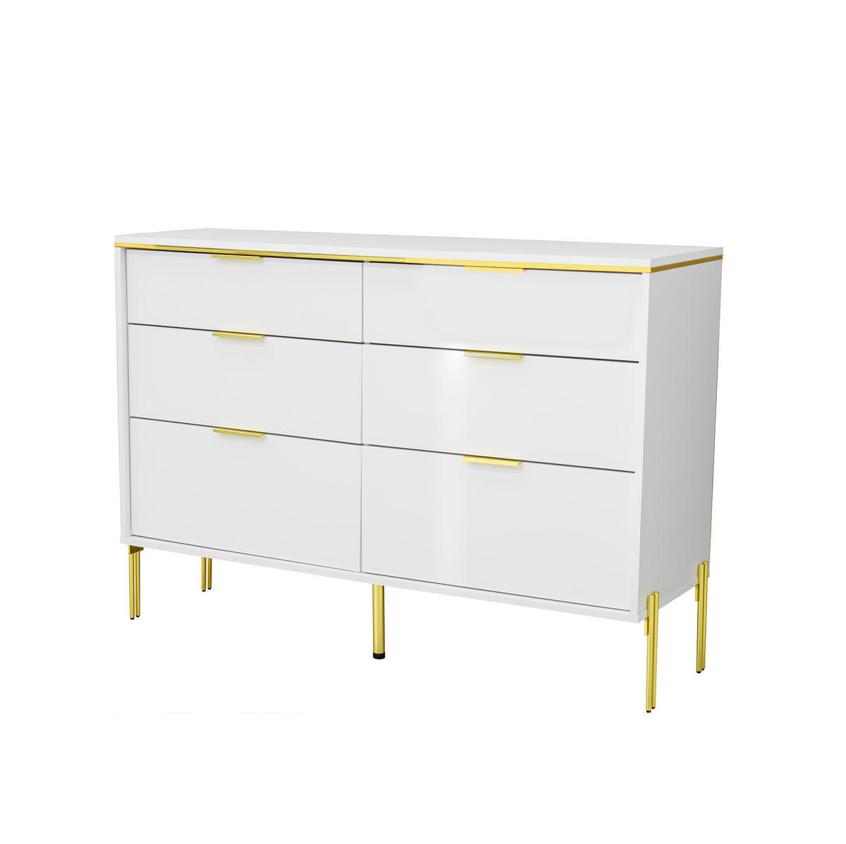 SIDEBOARD 120/40/85,5 cm mit 6 Schubladen und Hochglanzfronten, Weiß - Weiß, Holzwerkstoff (120/85.5/40cm) - Redom