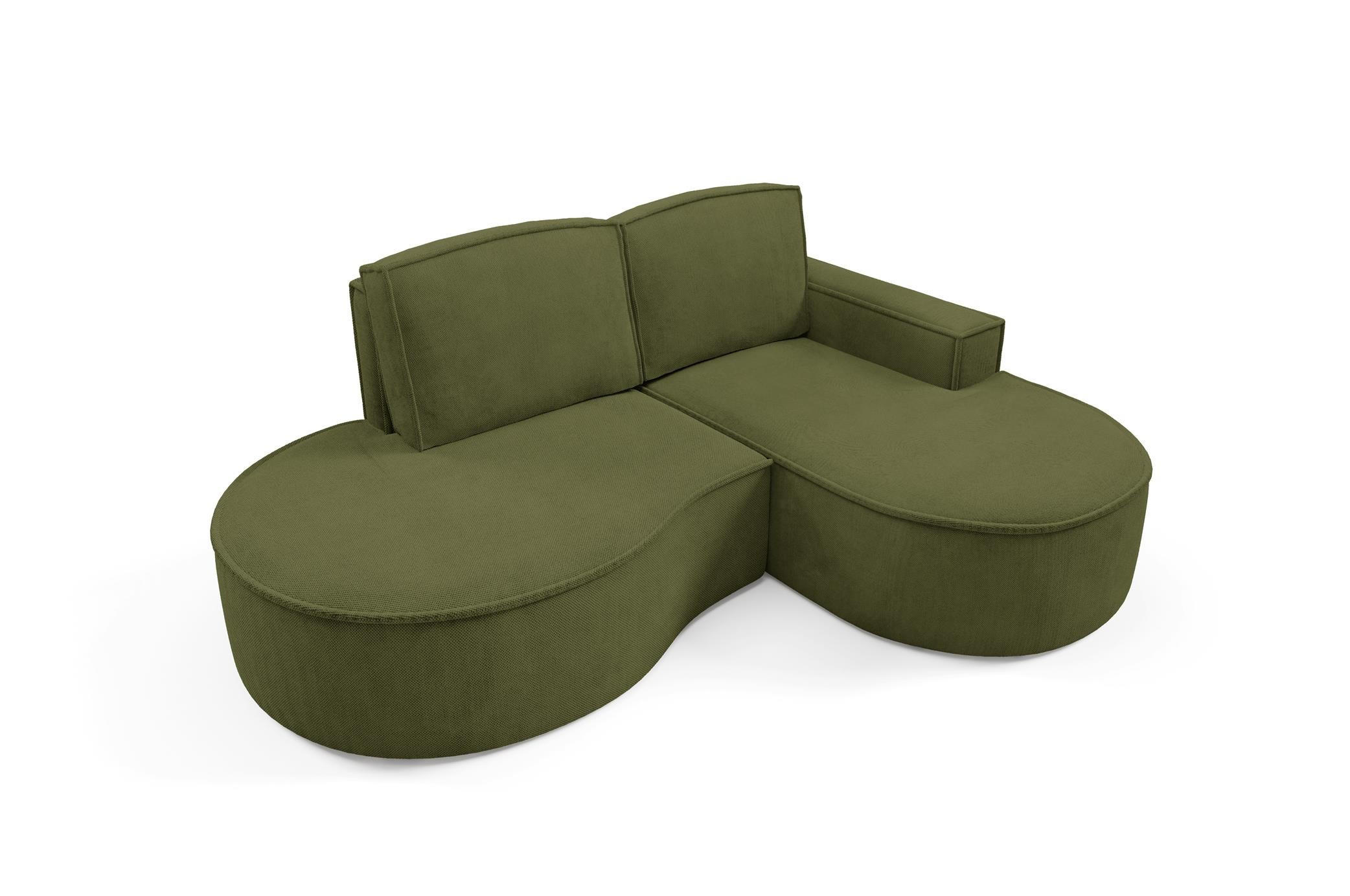 ECKSOFA Flow Grün, mit Kissen in Curio Stoff, rechte seite - Grün, Holzwerkstoff/Textil (210/157cm) - Bettso