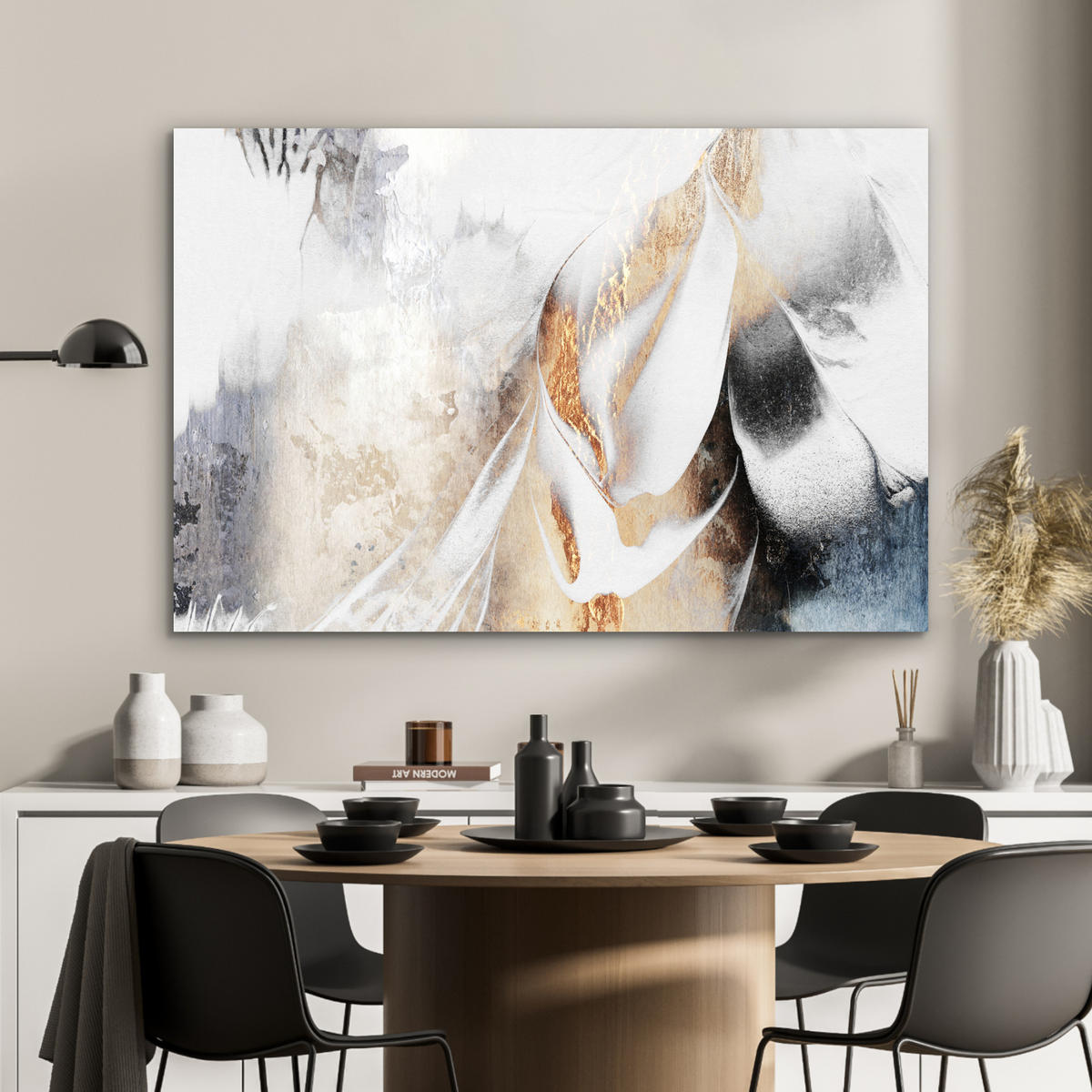 METALLBILD Luxus - Abstrakt - Gold - Weiß 120x80 cm - Goldfarben, Metall (120/80cm) - MuchoWow
