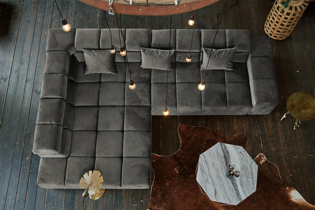 ECKSOFA NEVADA Grau Velvet - Schwarz/Grau, Textil (319/215cm) - KAWOLA