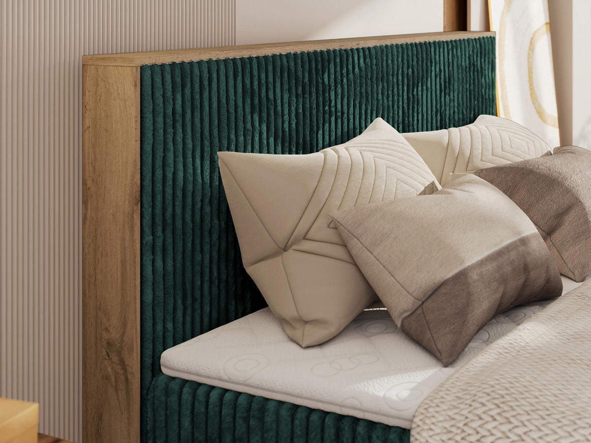 BOXBETT WOOD CLASSIC KING 160/200 - Dunkelgrün Cord - H3 - Dunkelgrün, Textil (160/200cm) - MKS