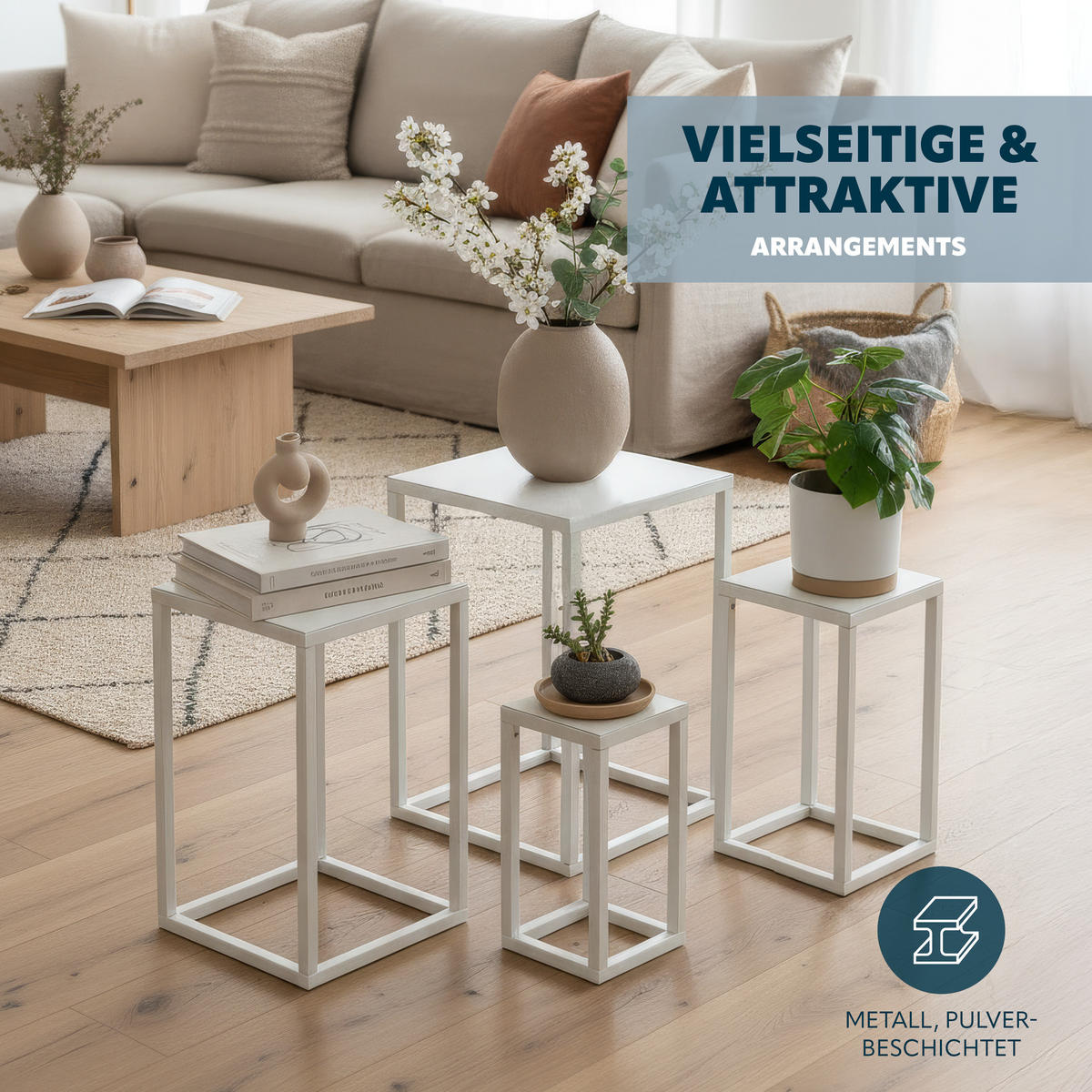 BLUMENHOCKER 4er-Set, weiß, Metall - Weiß, Metall (30/30/45cm) - bremermann