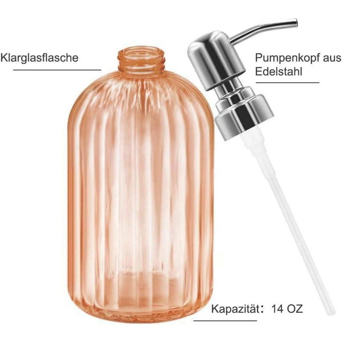 SEIFENSPENDER Glas Bernstein mit Edelstahlpumpe - Rosa, Glas (6.6/18.5/6.6cm)