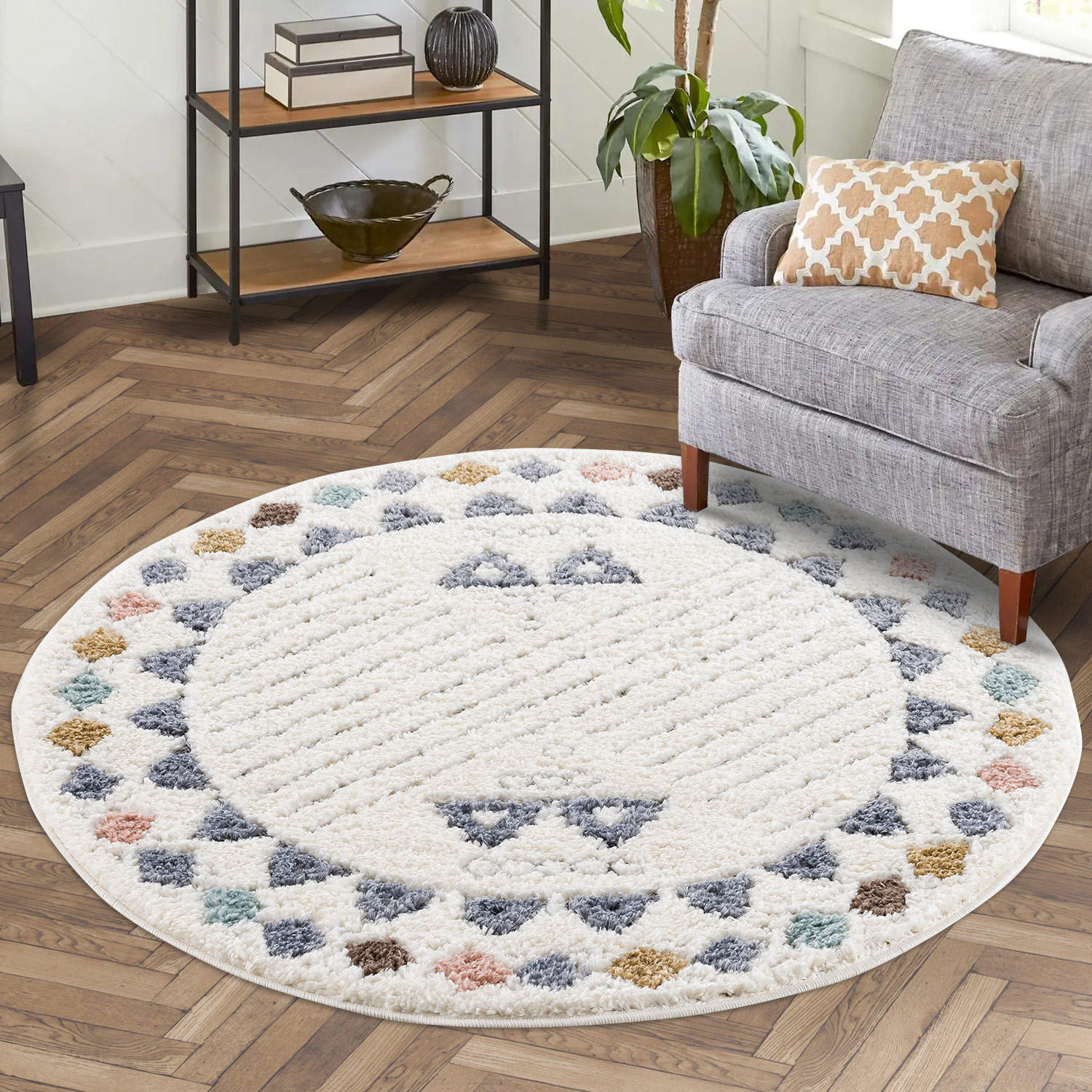 HOCHFLOR-TEPPICH Focus 3034 Multi 200 cm Rund - Multicolor/Creme, Textil (200/200cm) - carpet city