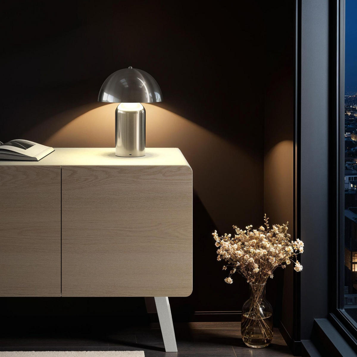 AKKU-TISCHLAMPE Kade,25 x 34 cm,Nickel matt - Nickelfarben, Metall (25/25/34cm) - tectake