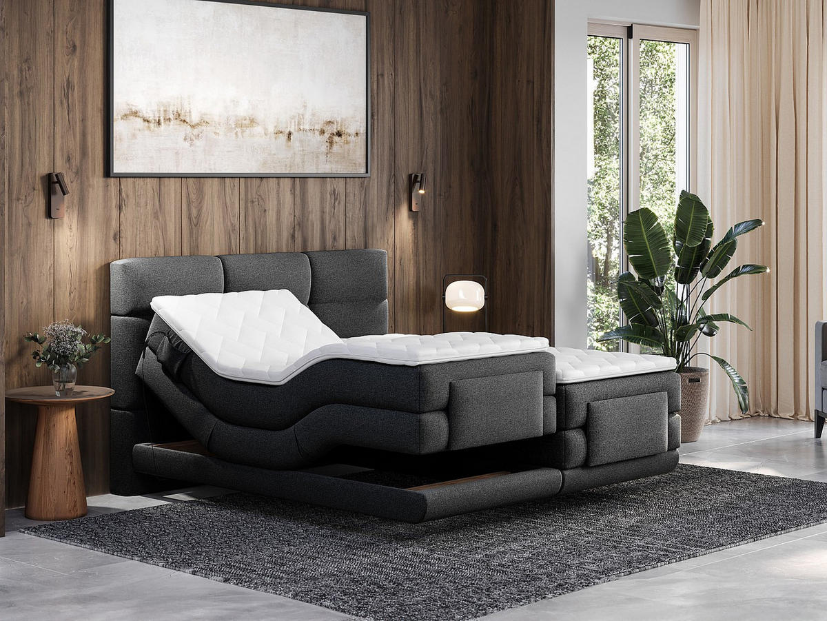 BOXSPRINGBETT - 2 Personen - stoff - anthrazitgrau Lodi - Anthrazit, Textil (90/200cm) - Vente-Unique