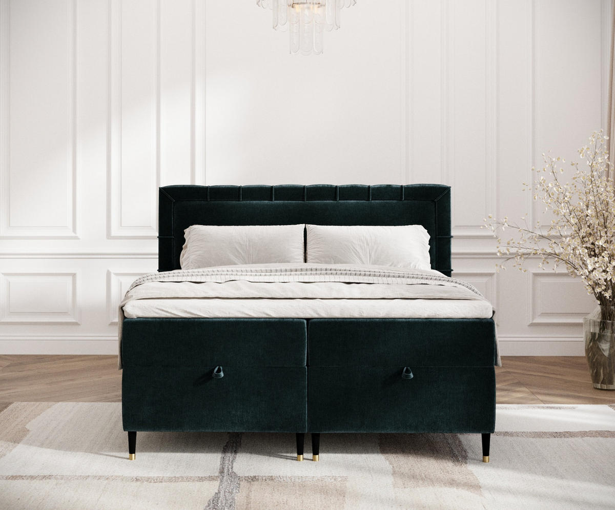 BOXBETT Monpelli Türkisfarben 140/200 cm mit Matratze und Topper - Türkis/Schwarz, Holz/Holzwerkstoff (140/200cm) - Maison de Reve