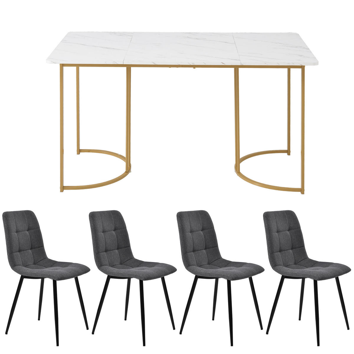 ESSGRUPPE Esstisch 4 Stühle MDF Weiß Grau 140x80cm - Weiß, Holzwerkstoff (140/75/80cm) - FLIEKS
