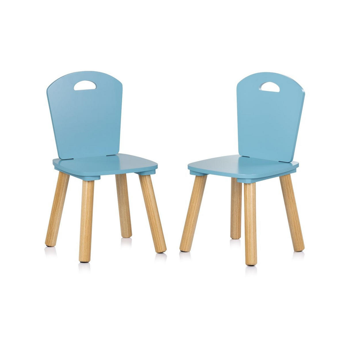 KINDERSITZGRUPPE 3-teilig blau 55 x 55 cm, Holztisch, 2 Holzstühle, Kiefernholzbeine, weiß, 3-teilig - Blau, Holzwerkstoff (55/45/55cm) - Chipolino