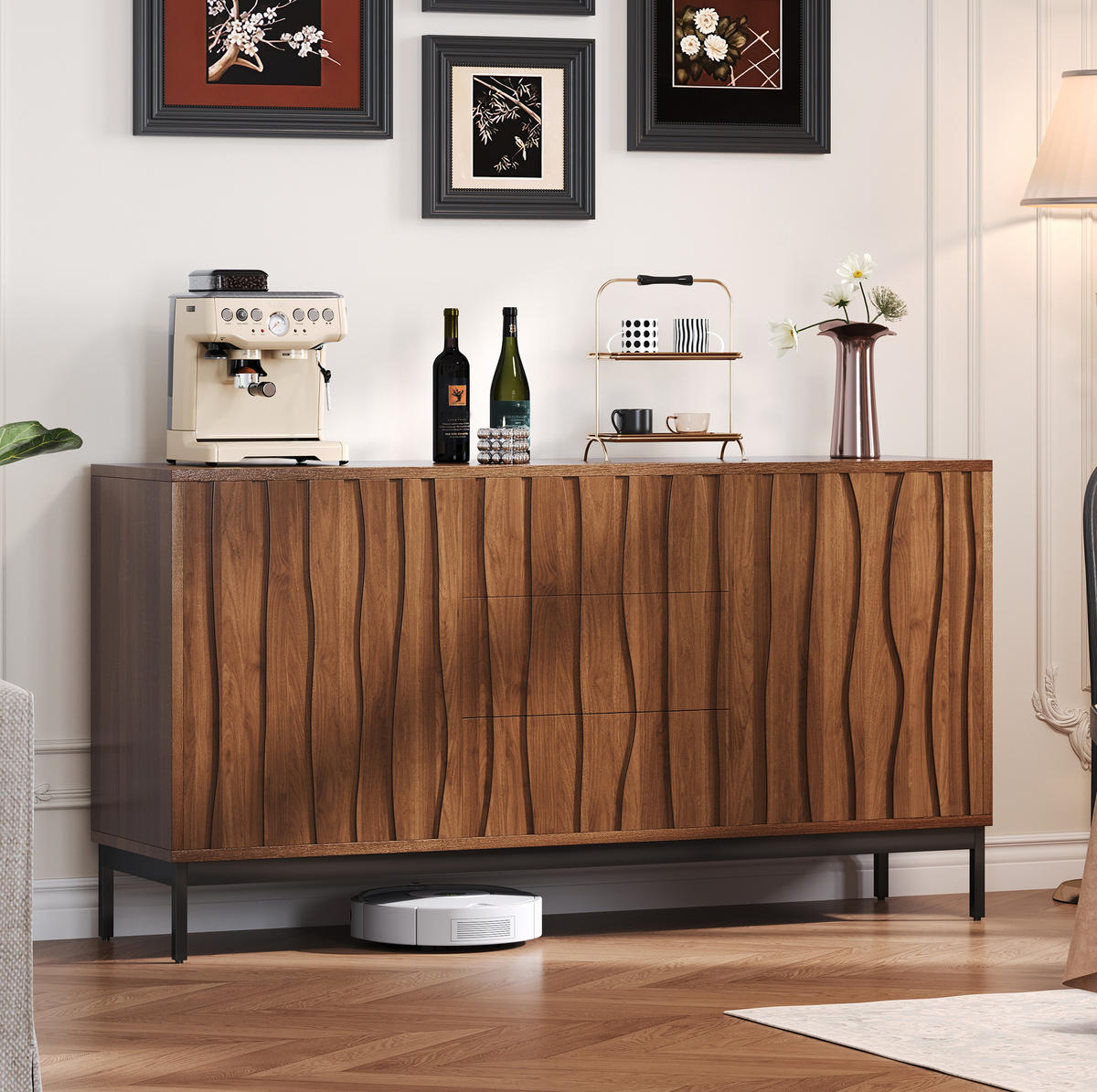 SIDEBOARD 150/40/80 cm Dunkelbraun aus PB und MDF mit Schlitzmuster - Naturfarben, Holzwerkstoff (40/80/150cm) - OKMYHOME
