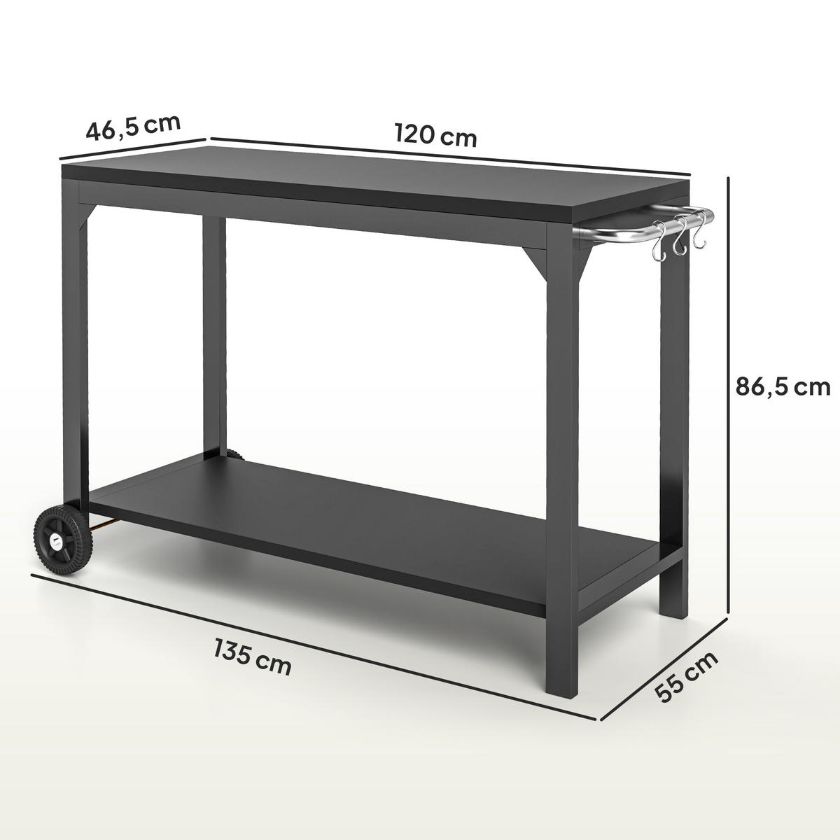 GRILLWAGEN DE-13779 mit Arbeitsplatte und Rollen Schwarz - Schwarz, Metall (55/86.5/135cm) - ComfortXL