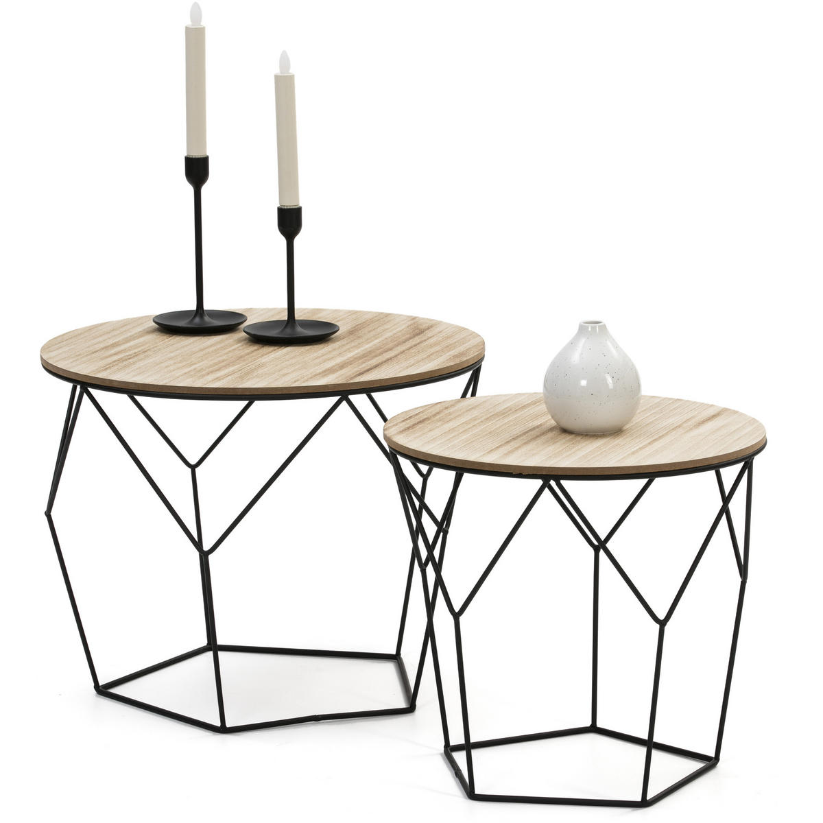 COUCH-/BEISTELLTISCH-SET Tokio schwarzes Metall - Schwarz, Holzwerkstoff (40/50/50cm) - VS Venta-stock