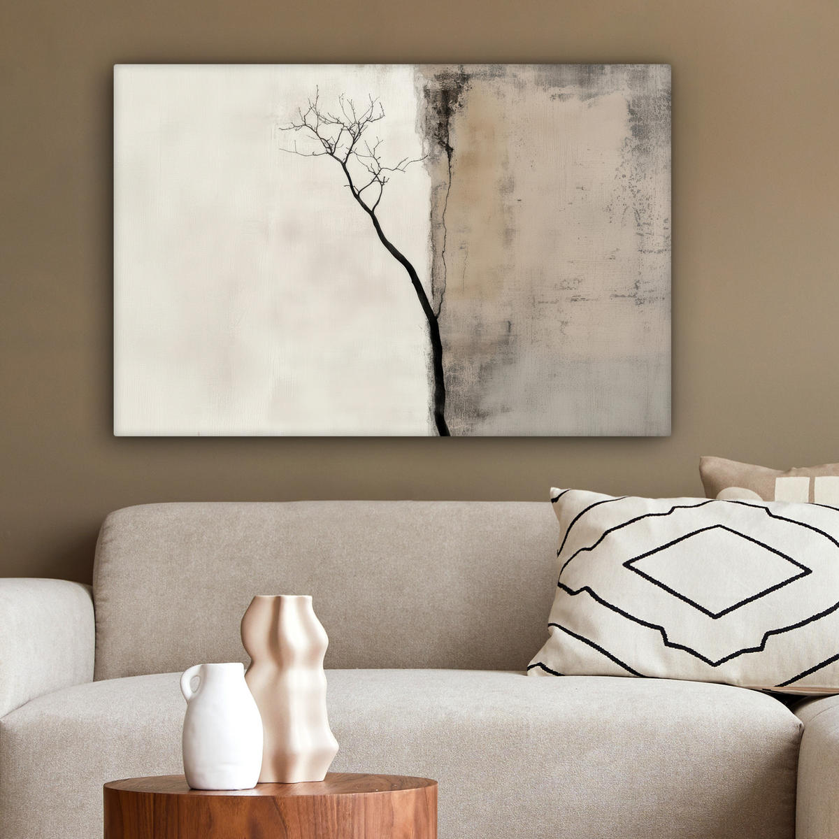 LEINWANDBILD Wabi sabi - Pflanze - Beige Wanddeko 90x60 cm - Taupe, Textil (90/60cm) - MuchoWow