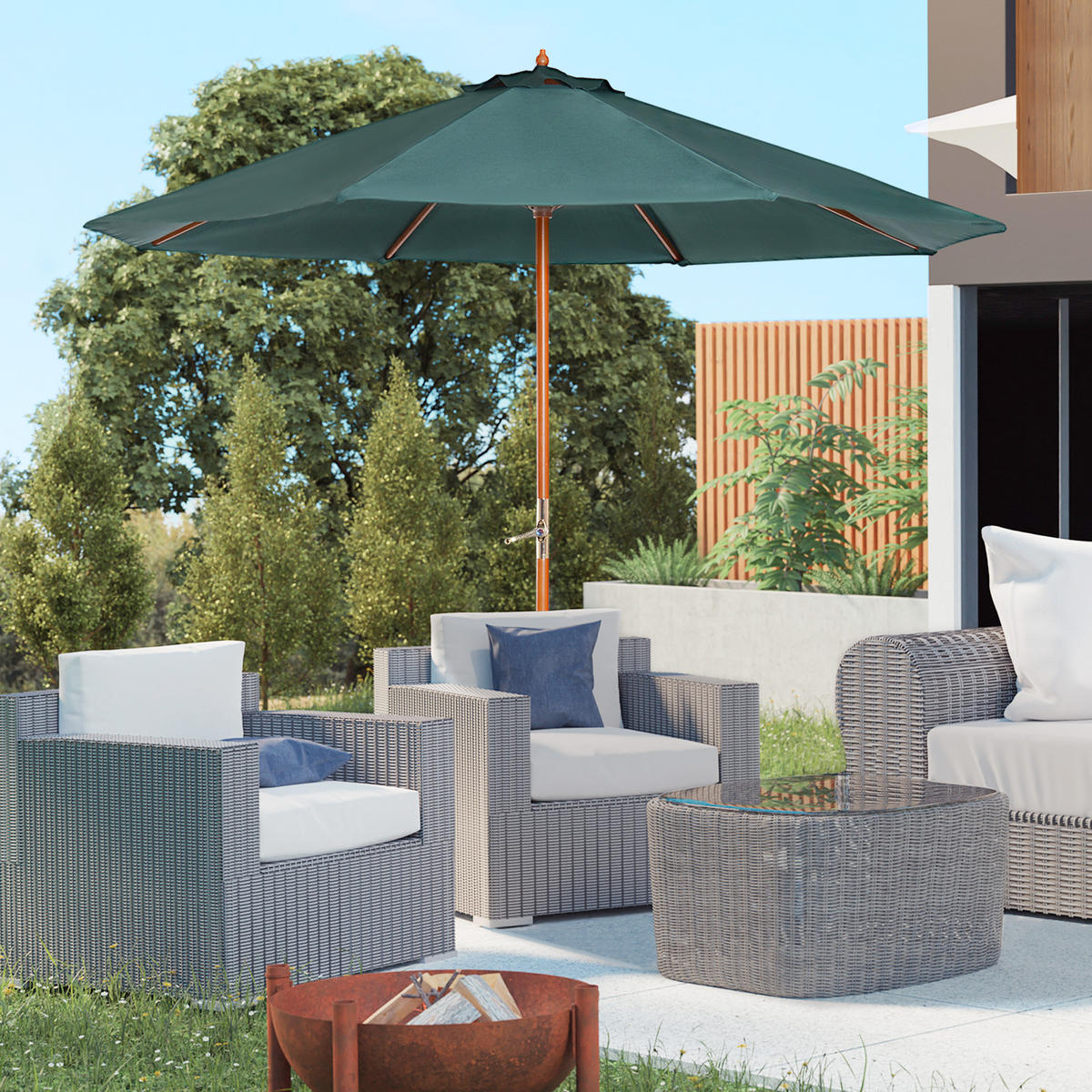 SONNENSCHIRM, Bambus, Dunkelgrün - Dunkelgrün, Kunststoff (270/270cm) - Outsunny