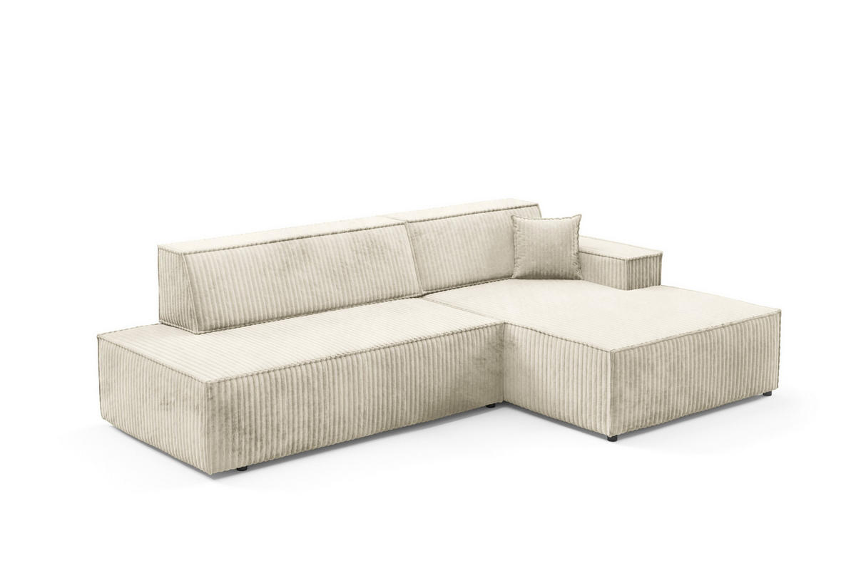 ECKSOFA TESSO R-S Creme Kordstoff mit Schlaffunktion - Creme, Holz (247/170cm) - MASSENO