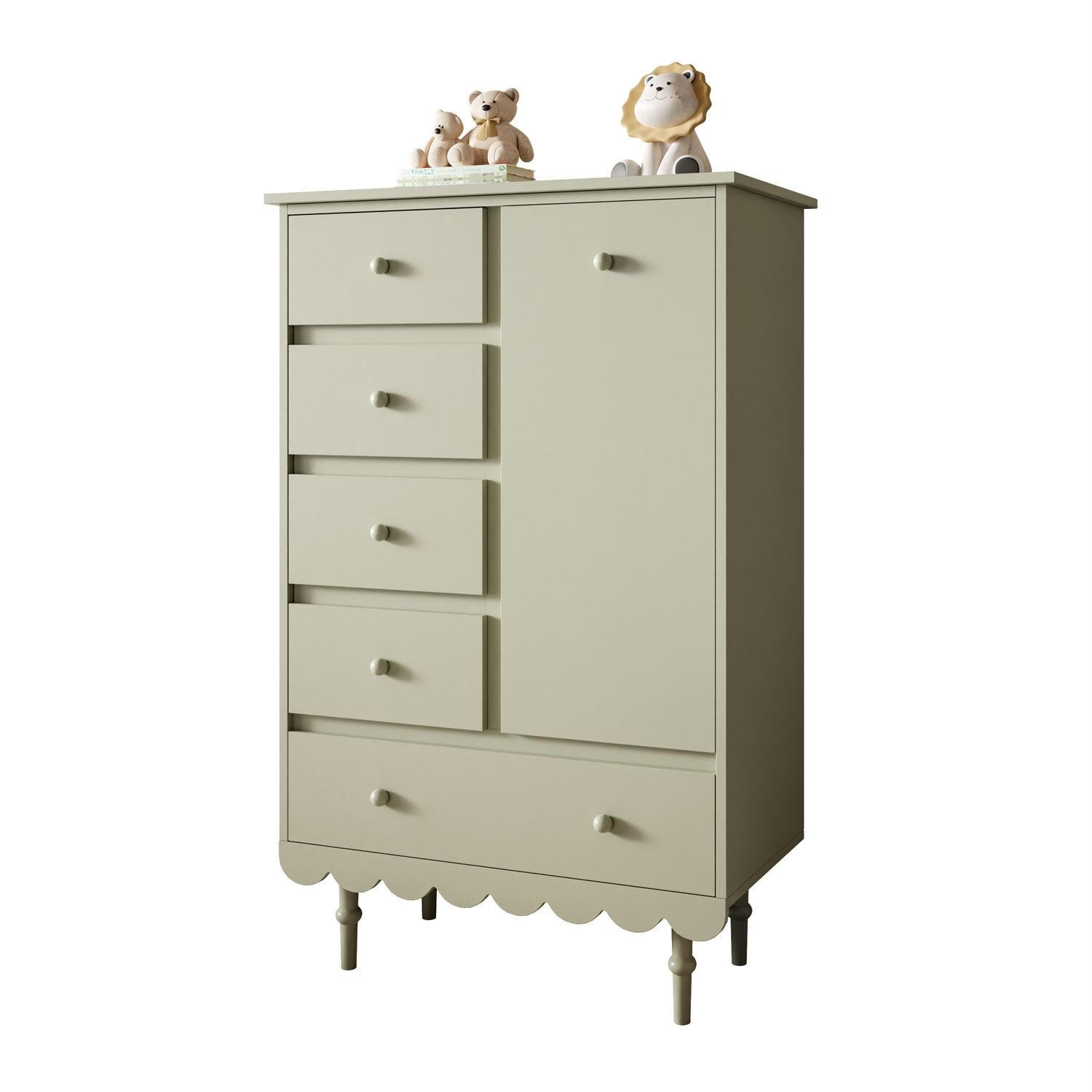 HOCHKOMMODE BABUSHKA mit Schubladen, Olivgrün - Olivgrün, Holzwerkstoff (84/140/50cm)
