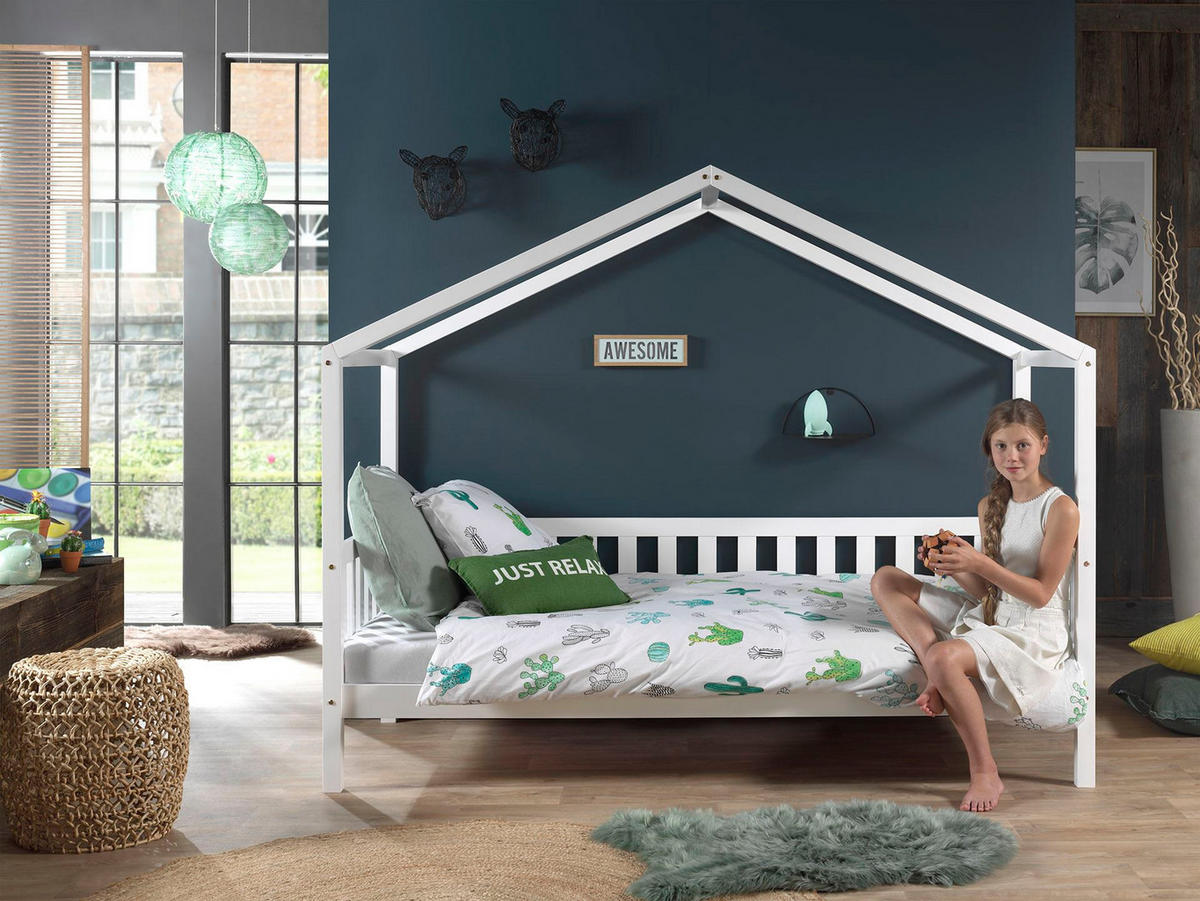HAUSBETT Kapua 210x170x97 aus Massivholz in Weiß - Beige, Holz (90/200cm) - 58aufmkessel