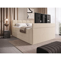 BOXSPRINGBETT Carenzo 3 Beige 160/200 cm H2/H3 Samt inkl. Topper und TV-Lift - Beige, Textil (160/200cm) - wonello