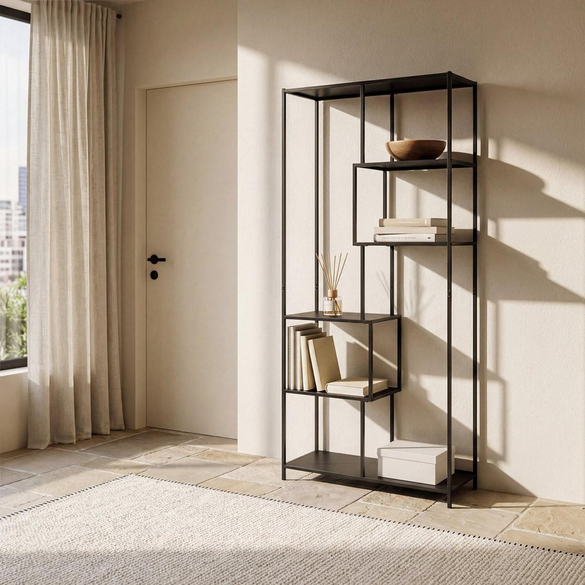 BÜCHERREGAL Ewan Schwarz 77 cm x 185 cm - Schwarz, Metall (77/185/33cm) - Klast Home
