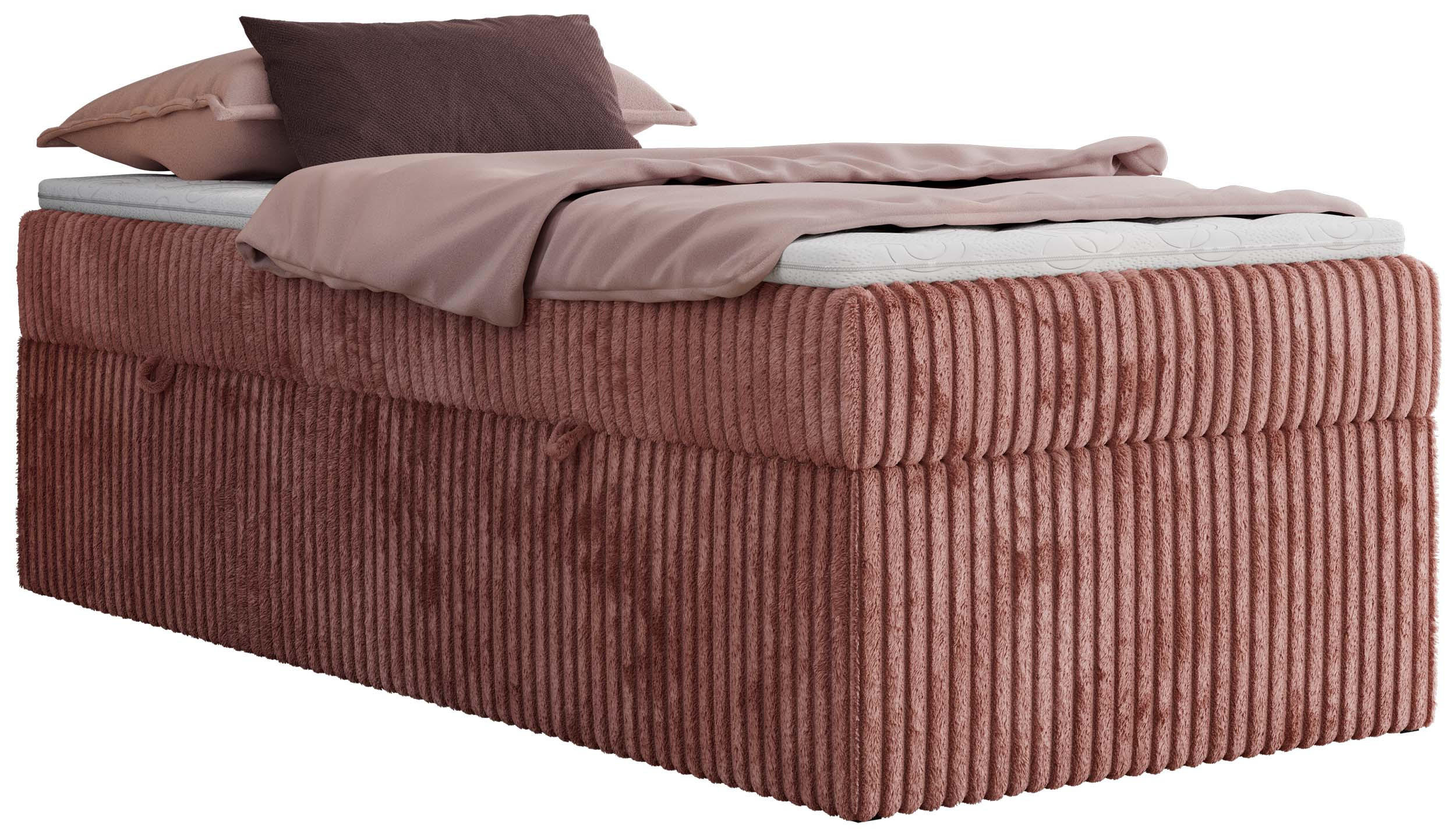 BOXBETT ZERO 90/200 - Rosa Cord - H4 - Topper Visco - Rosa, Textil (90/200cm) - MKS