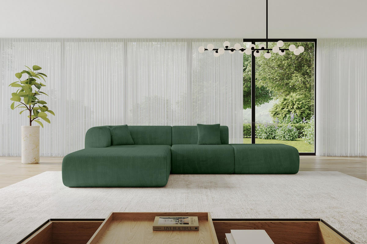 ECKSOFA Ottomane Links OVLY-L 289x176x71 Grün Cord - Waldgrün/Schwarz, Holzwerkstoff/Kunststoff (176/289cm) - ALTDECOR