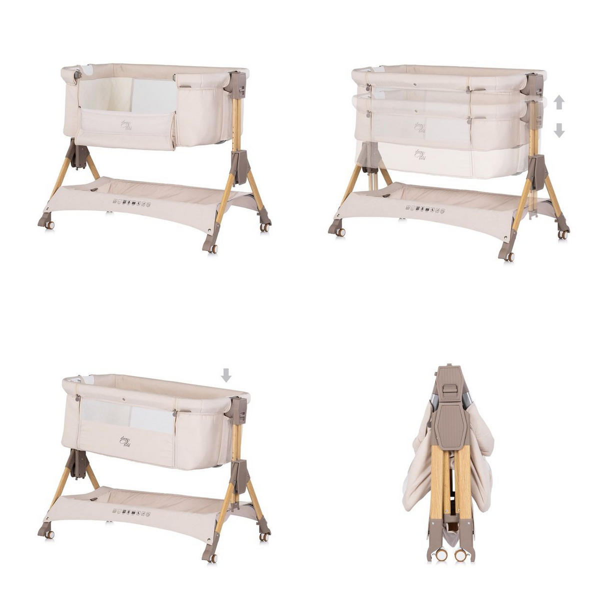 BEISTELLBETT Sleep´n Fold creme 98 x 66 cm, Schwingfunktion, Wickelauflage, Anti-Reflux, Moskitonetz - Beige, Metall (48/81cm) - Chipolino