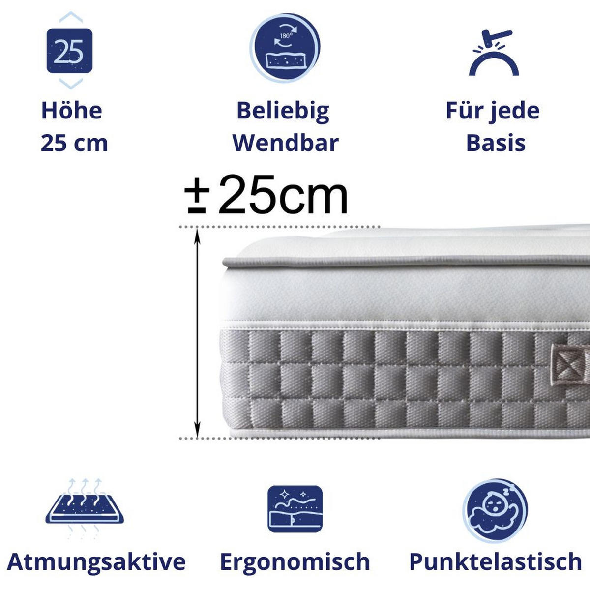 KALTSCHAUMMATRATZE Berlin H3/H4 160x200 - Weiß, Textil (160/200cm) - Dagostino Home