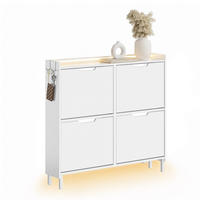 SCHUHSCHRANK mit 4 Klappen und Sensorlicht Weiß 100x19x93cm - Weiß, Holzwerkstoff (19/93/100cm) - SoBuy