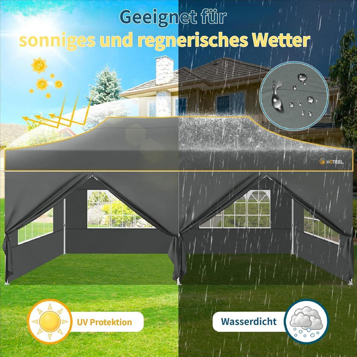 FALTPAVILLON 3x6m Grau Wasserdicht Stabil 6 Seitenteile - Grau, Textil (300/320/600cm)
