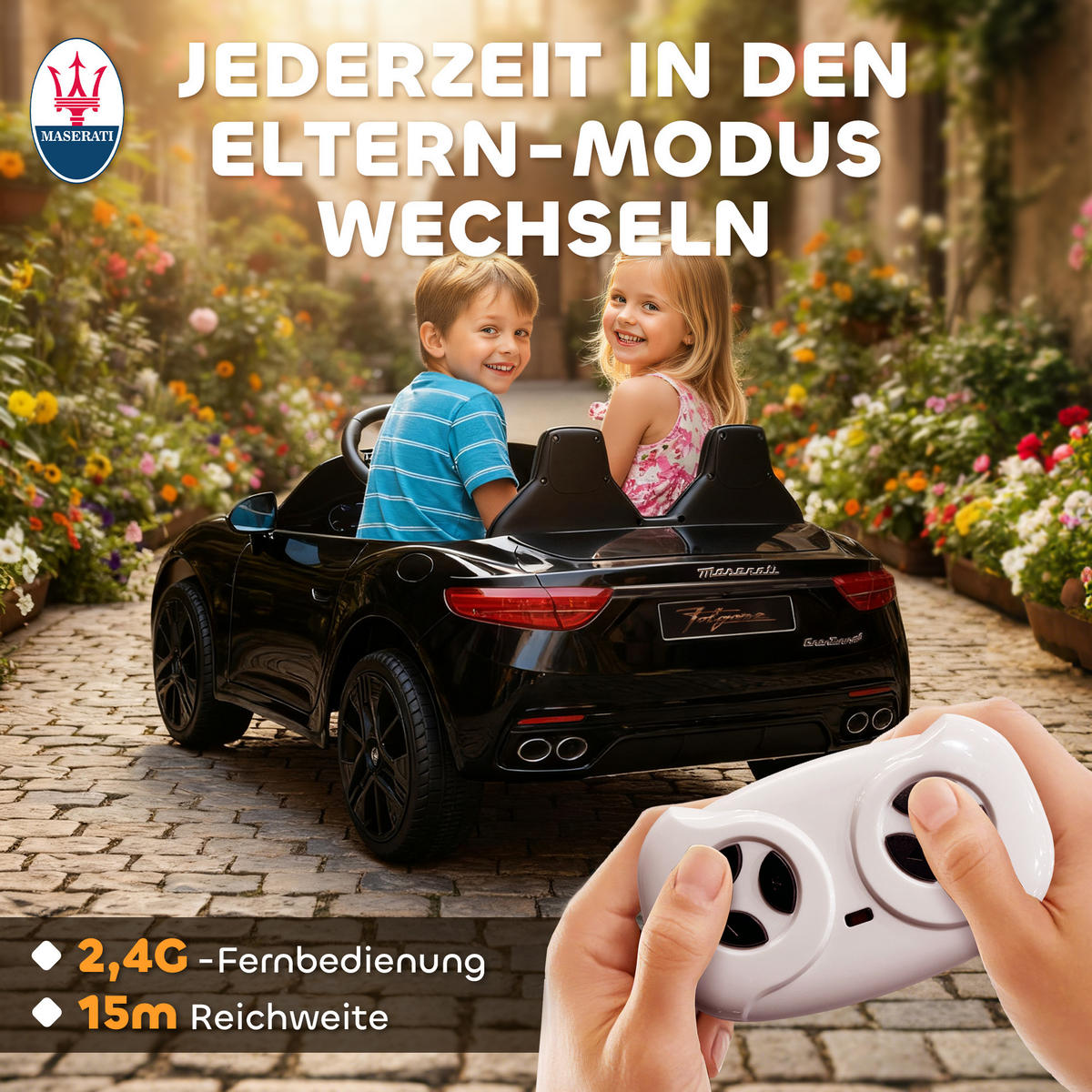 ELEKTROAUTO DE-06177 2-Sitzer mit Fernbedienung und LED Schwarz - Schwarz, Kunststoff/Metall (120/72/50cm) - ComfortXL