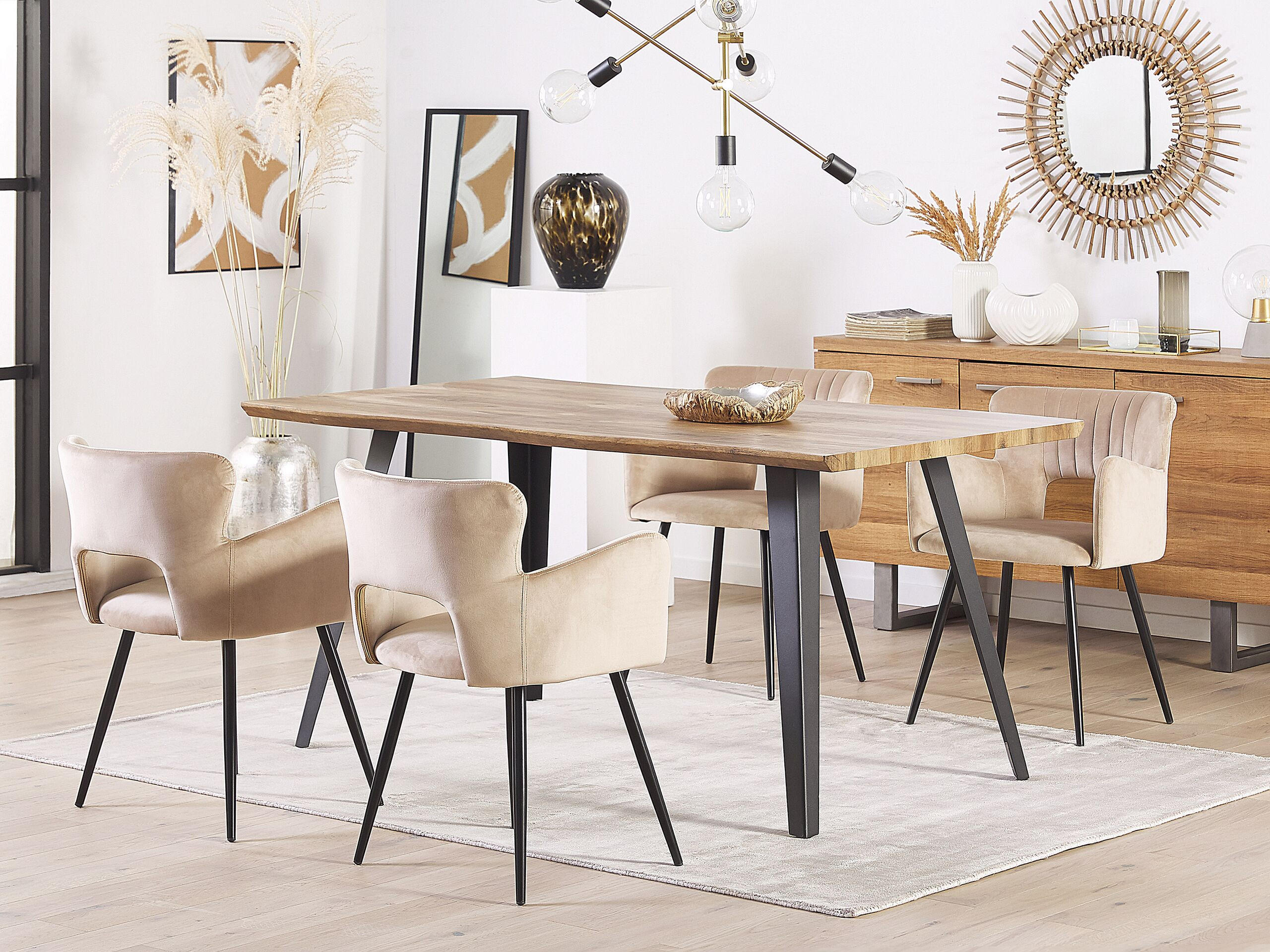ESSZIMMERSTUHL 2er-Set Samtstoff Taupe Sanilac - Taupe, Textil/Metall (52/75/44cm) - Beliani