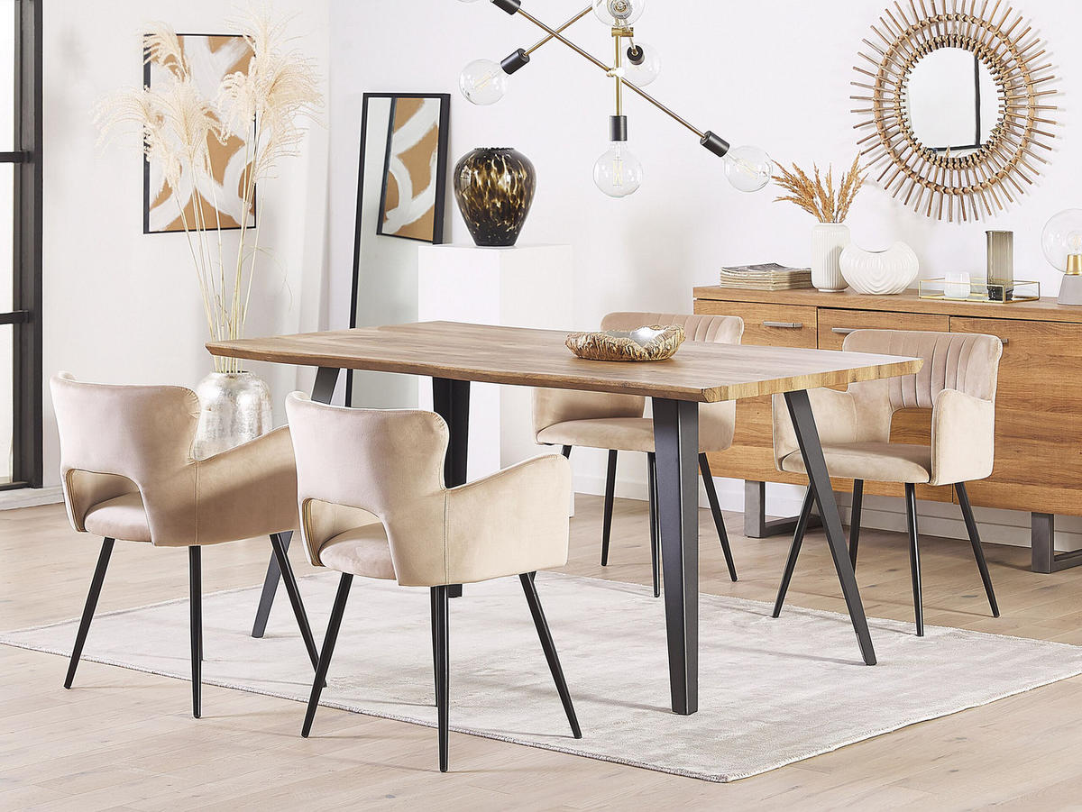 ESSZIMMERSTUHL 2er-Set Samtstoff Taupe Sanilac - Taupe, Textil/Metall (52/75/44cm) - Beliani