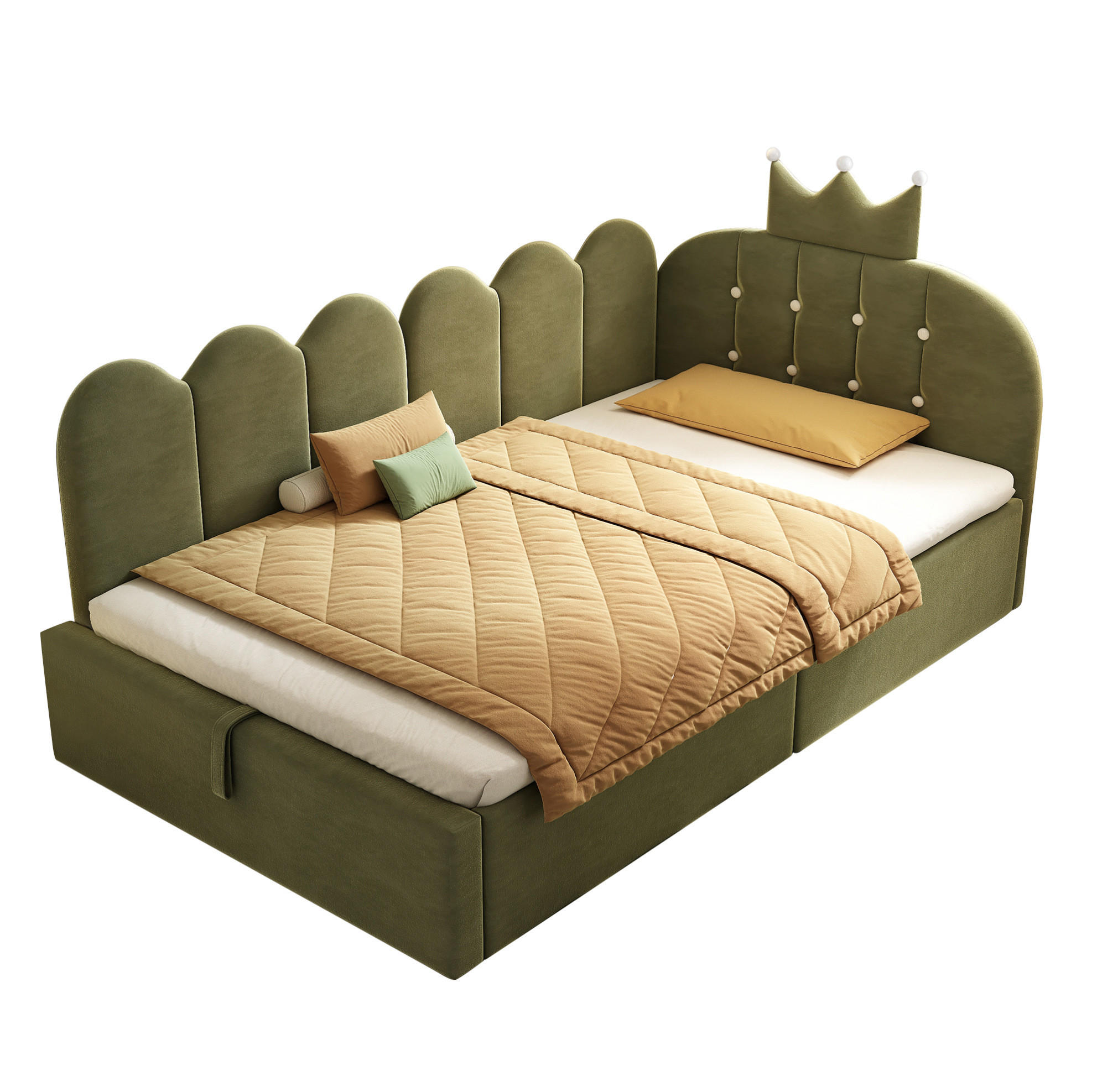 ČALÚNENÁ posteľ 90/190 cm zelená zo zamatu s úložným priestorom a variabilným ľavým alebo pravým rohom - zelená, textil (90/190cm) - OKWISH