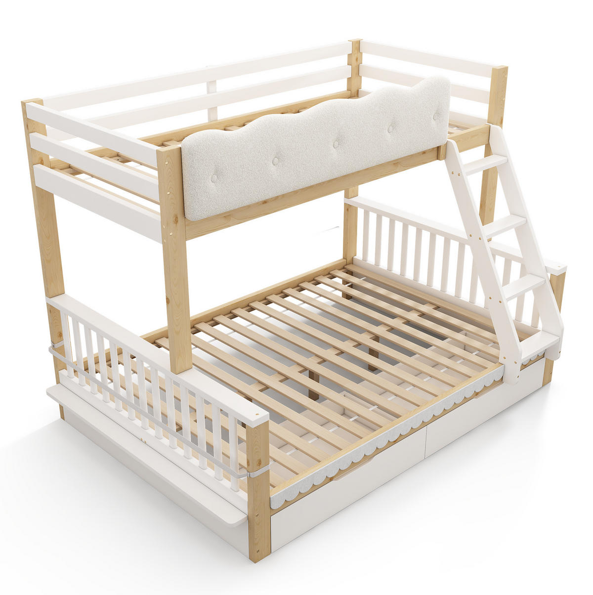 ETAGENBETT aus Kiefernholz, Spanplatte und Sperrholz 140x200 cm Weiß & Eiche mit Schubladen und Zeitschriftenständer - Eichefarben, Holz (140/200cm) - Modfu