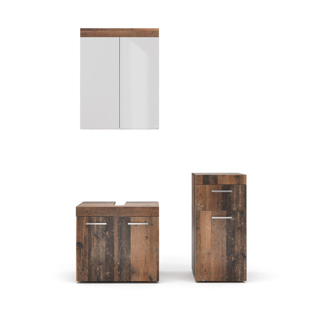 BADMÖBEL-SET Luna Oldstyle 3 Teile - Braun, Holzwerkstoff (60/56/34cm) - Vicco