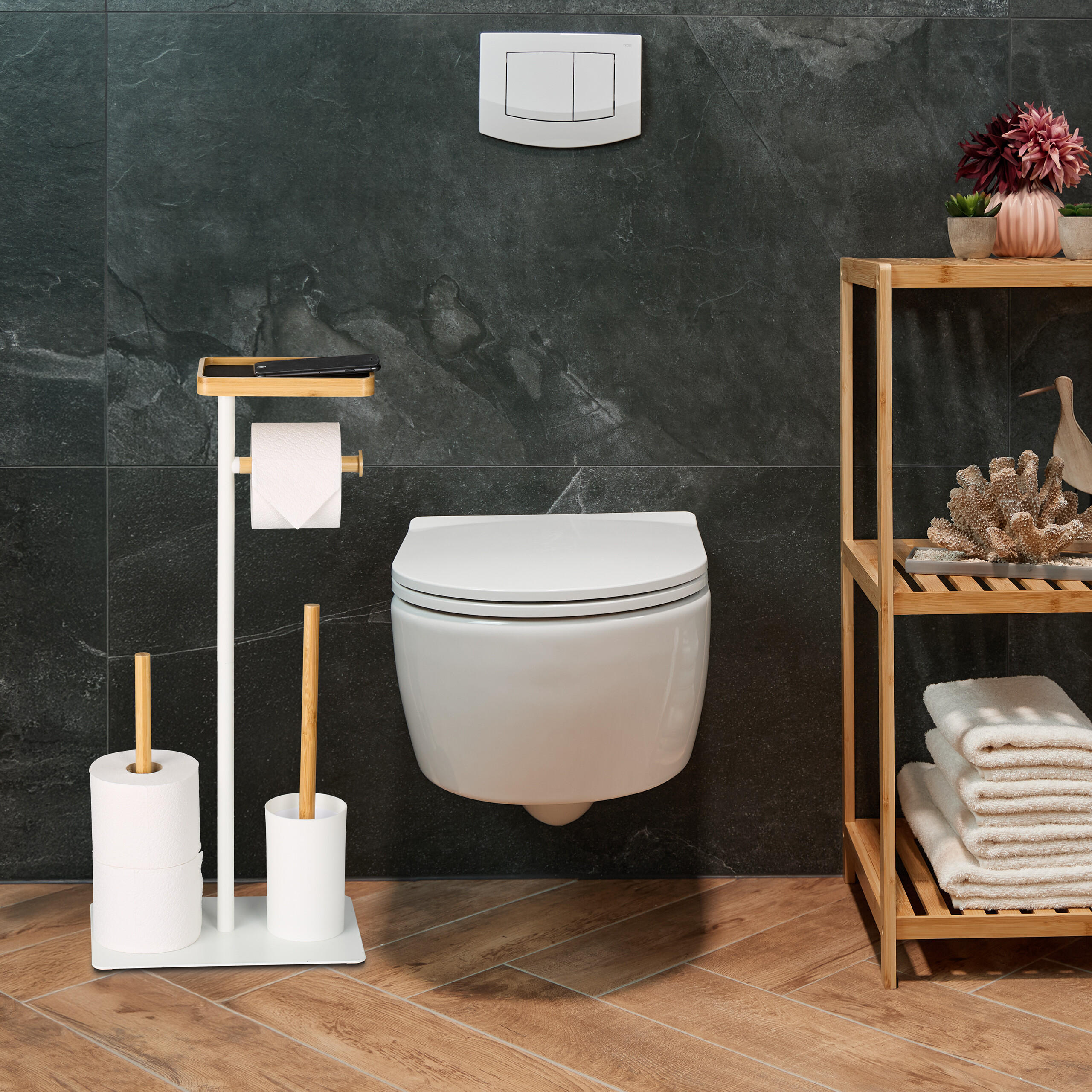 WC-GARNITUR - Weiß, Holz/Kunststoff (30/65/20cm) - Relaxdays