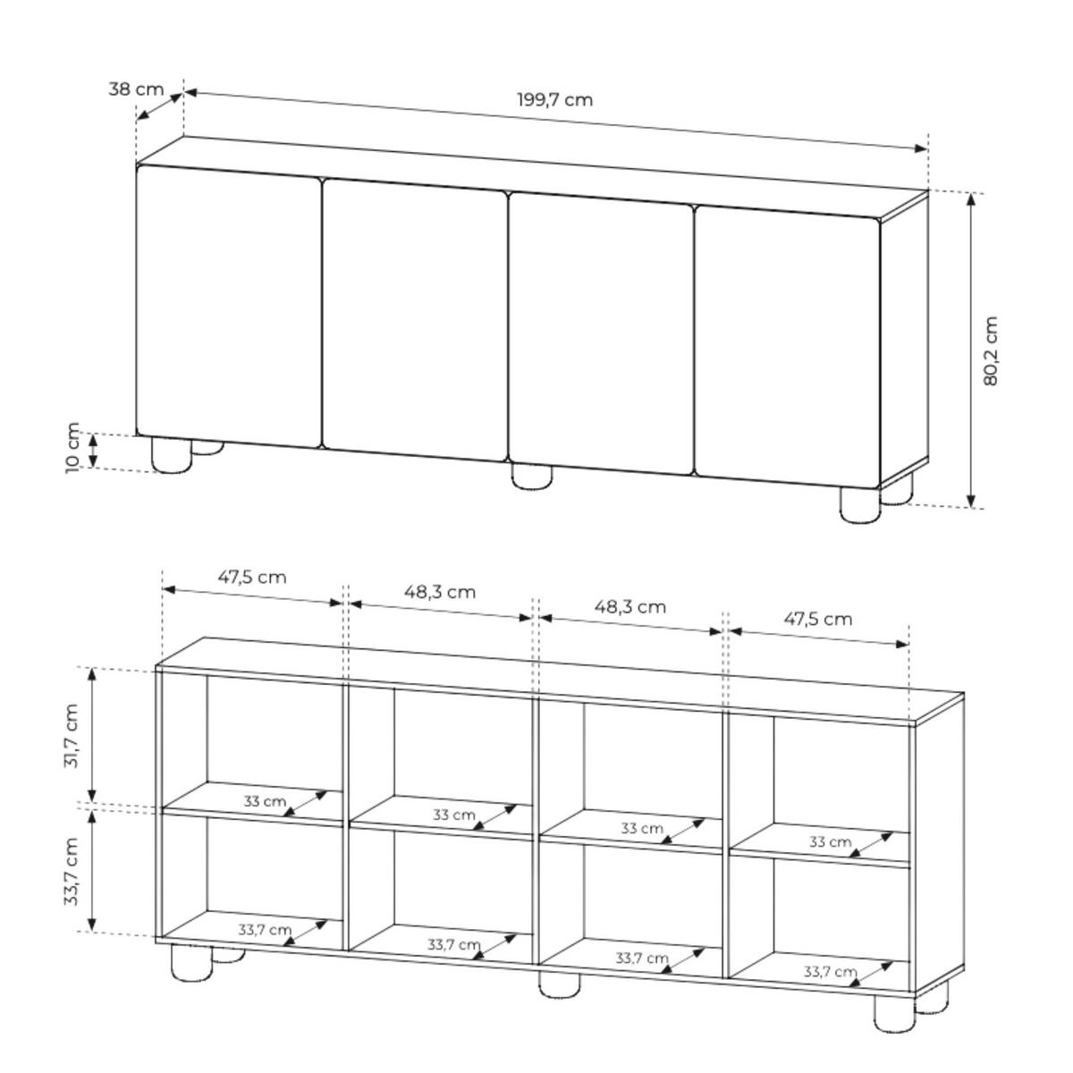 KOMMODE: Vicenza-Eiche, 199,7 x 80,2 x 38 cm - Eichefarben, Holzwerkstoff (199.7/80.2/38cm) - 3XE LIVING