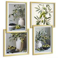 BILDER SET 4er Set - 50x50 cm & 40x60 cm Goldrahmen - Oliven in grauen Vasen - Goldfarben, Kunststoff (50/50cm) - TULUP