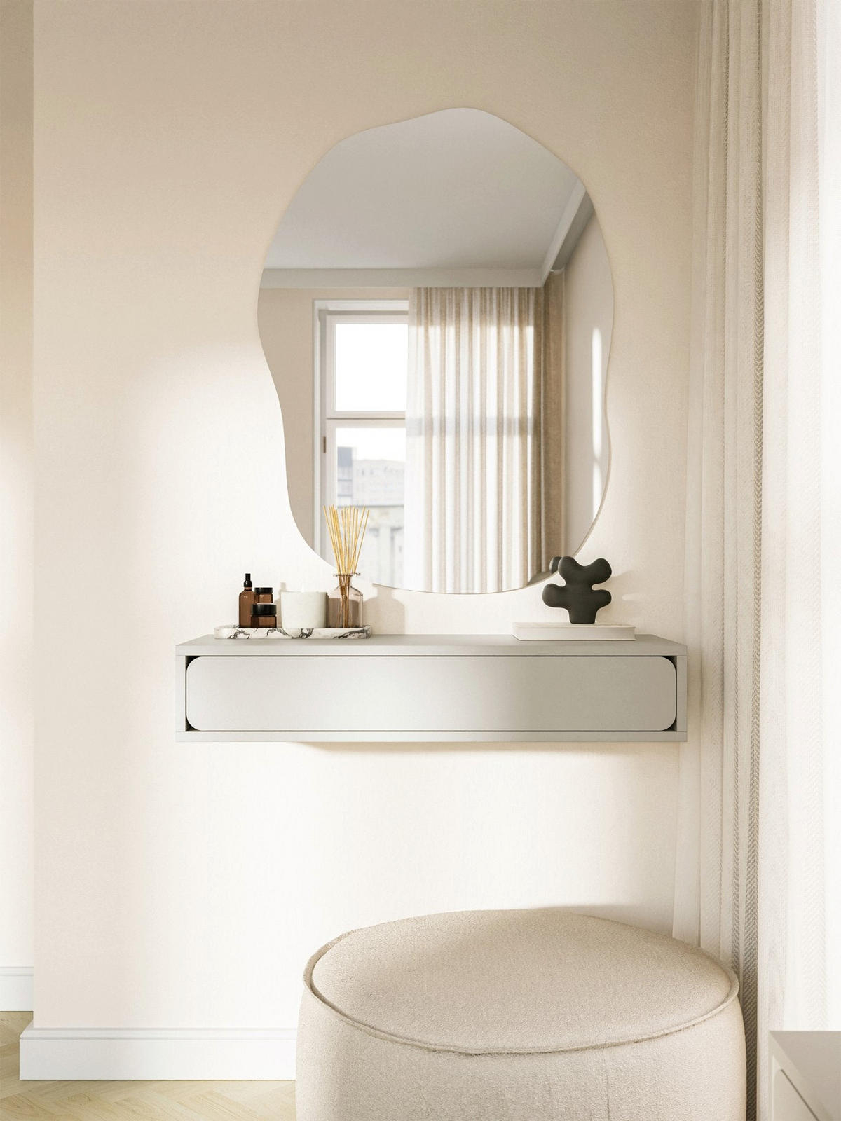 HÄNGEKONSOLE Wuwu Greige mit Schublade 90 cm - Taupe, Holzwerkstoff (90/17/35cm) - Selsey