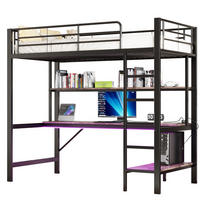HOCHBETT 90/200 cm mit Schreibtisch, Regal, USB, Steckdose und LED-Ambientelicht, Schwarz - Schwarz, Metall (90/200cm) - Redom