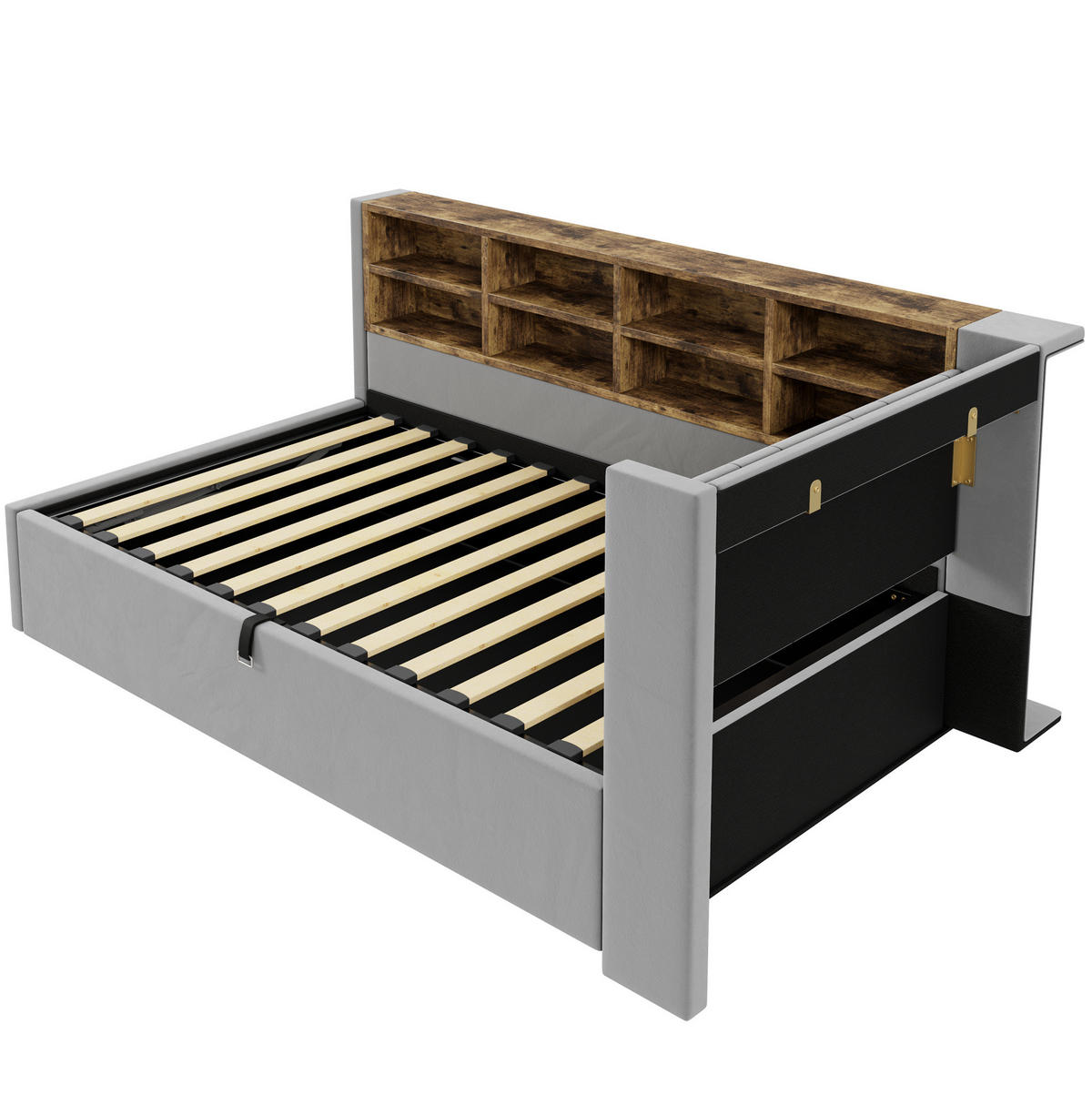 SAMT-POLSTERBETT 90/200 cm mit Bettkasten & USB-Anschluss - Hellgrau, Textil (90/200cm) - BEAOK