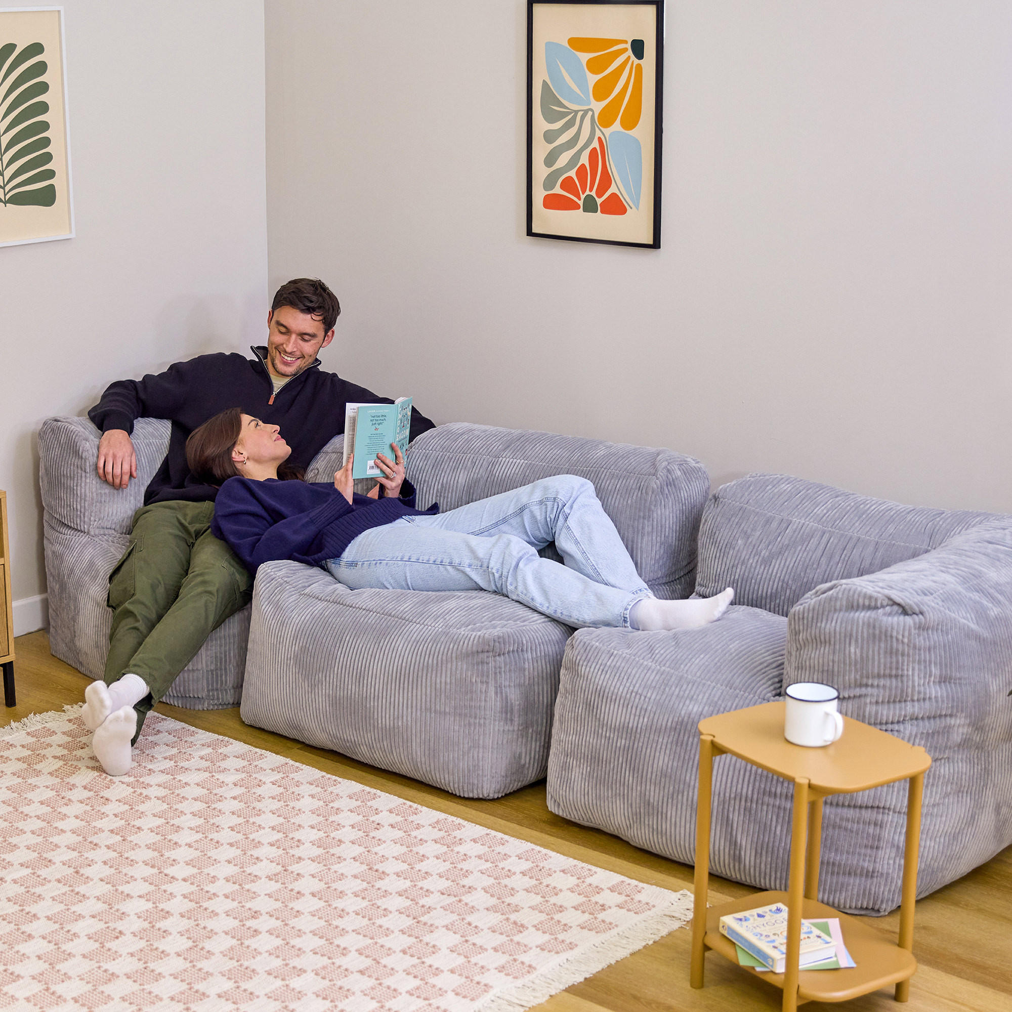 SITZSACK-SOFA 3-tlg. ZEN: 2 Ecksessel, Sessel - Grau, Textil (500/68/100cm) - icon