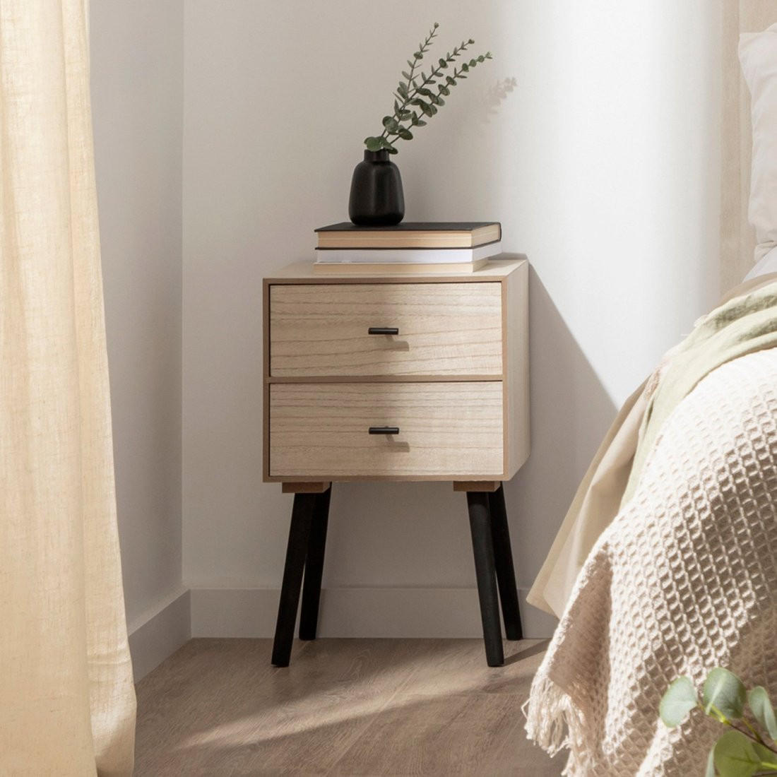 NACHTTISCH 2 SCHUBLADEN Dora Natürlich 35 cm x 55 cm - Naturfarben, Holzwerkstoff (35/55/26cm)