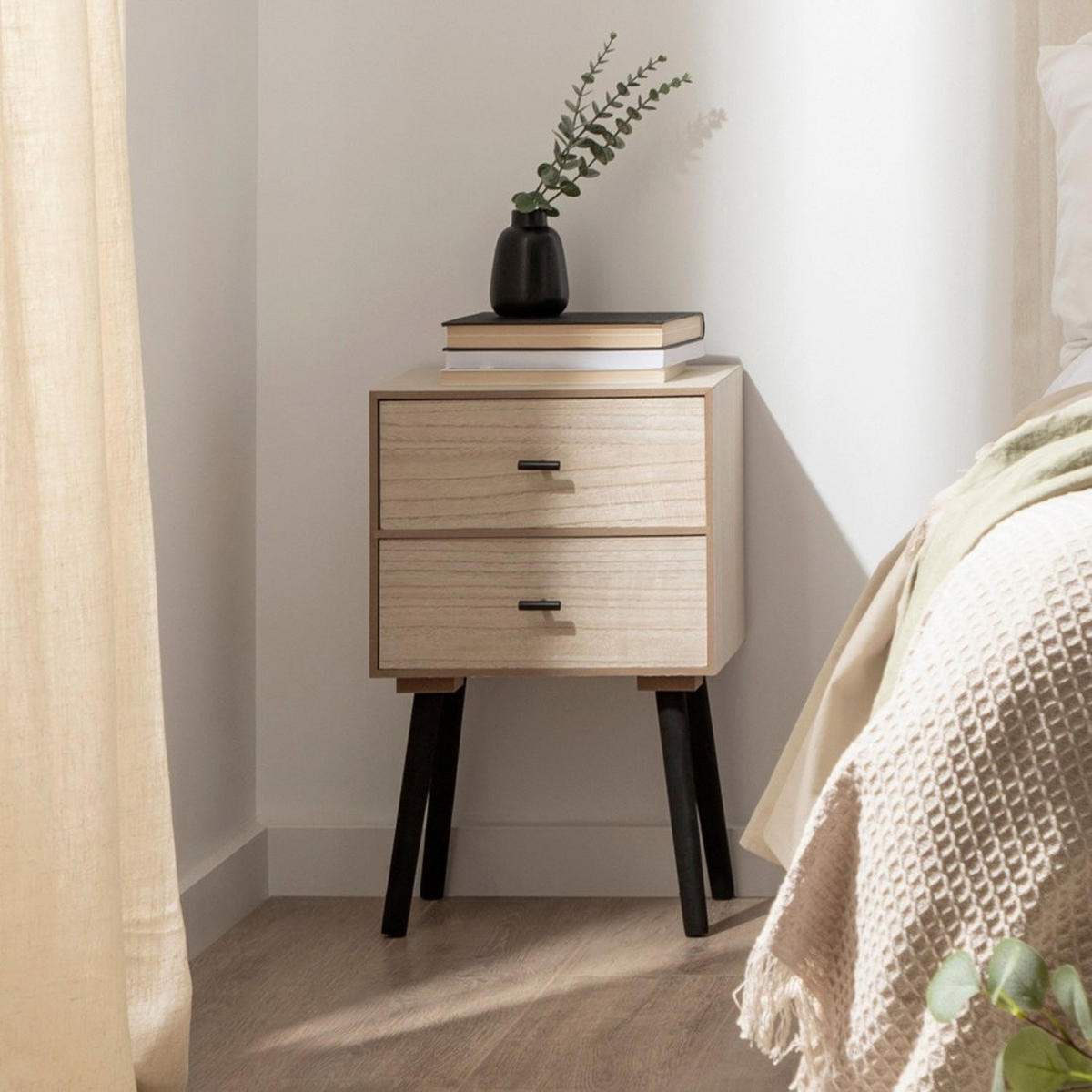 NACHTTISCH 2 SCHUBLADEN Dora Natürlich 35 cm x 55 cm - Naturfarben, Holzwerkstoff (35/55/26cm)